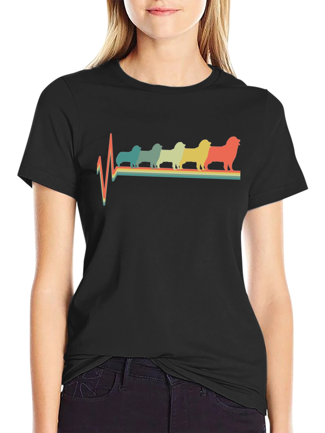 Retro Dog Breed Heartbeat T-Shirt - Black