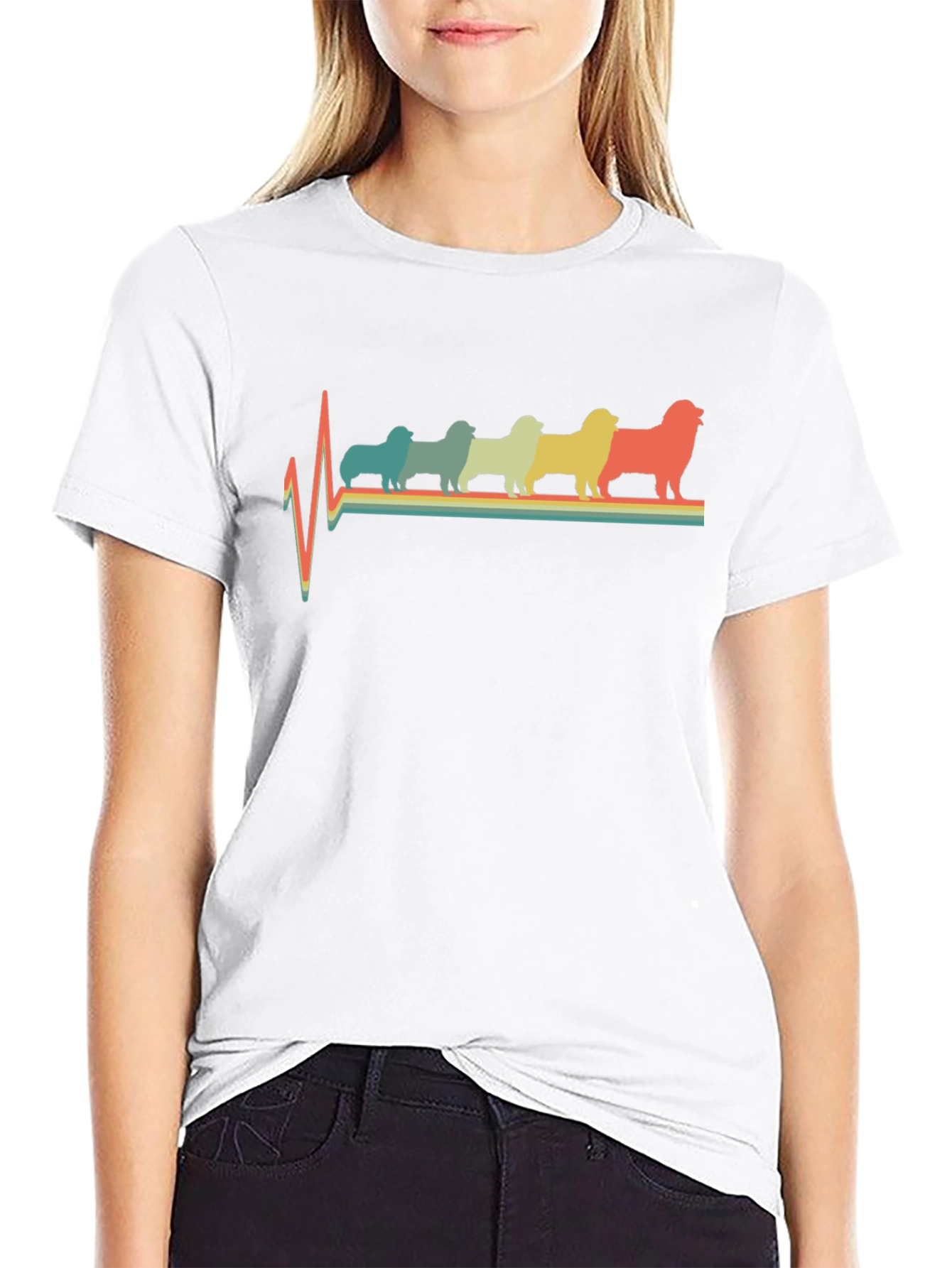 Retro Dog Breed Heartbeat T-Shirt - Black