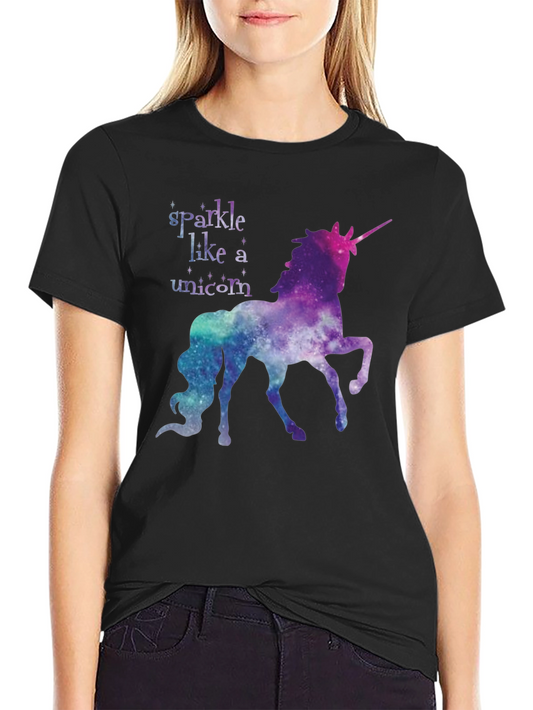 Sparkle Unicorn Graphic Tee - Black Cotton