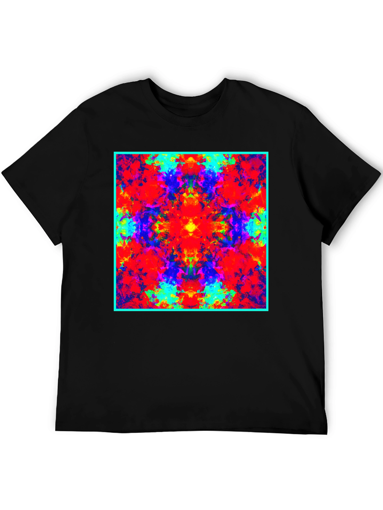 Psychedelic Square Graphic Print Black T-Shirt