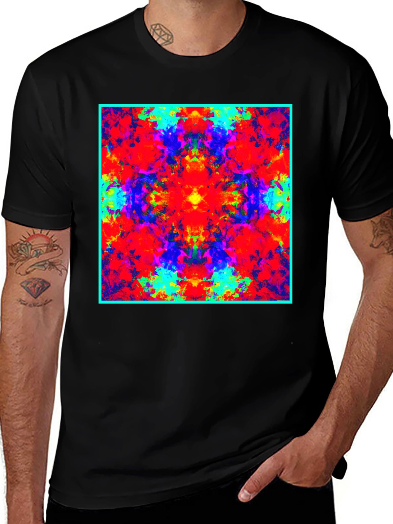 Psychedelic Square Graphic Print Black T-Shirt