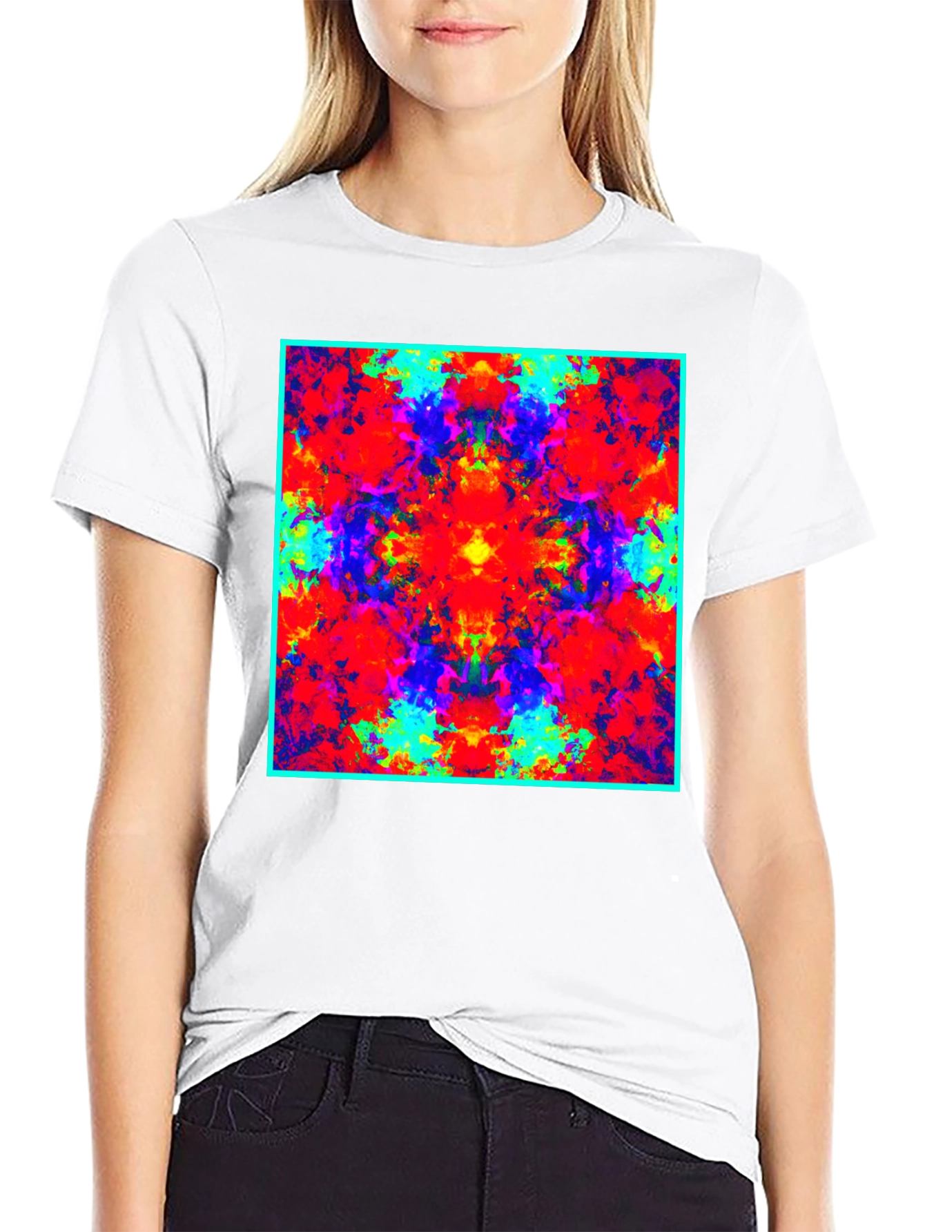 Psychedelic Square Graphic Print Black T-Shirt