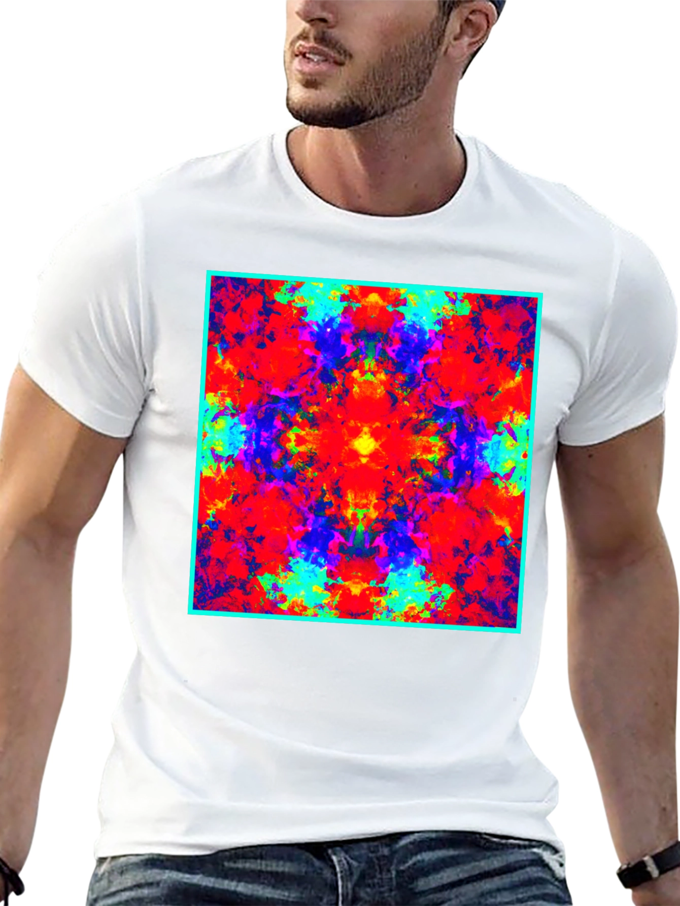Psychedelic Square Graphic Print Black T-Shirt