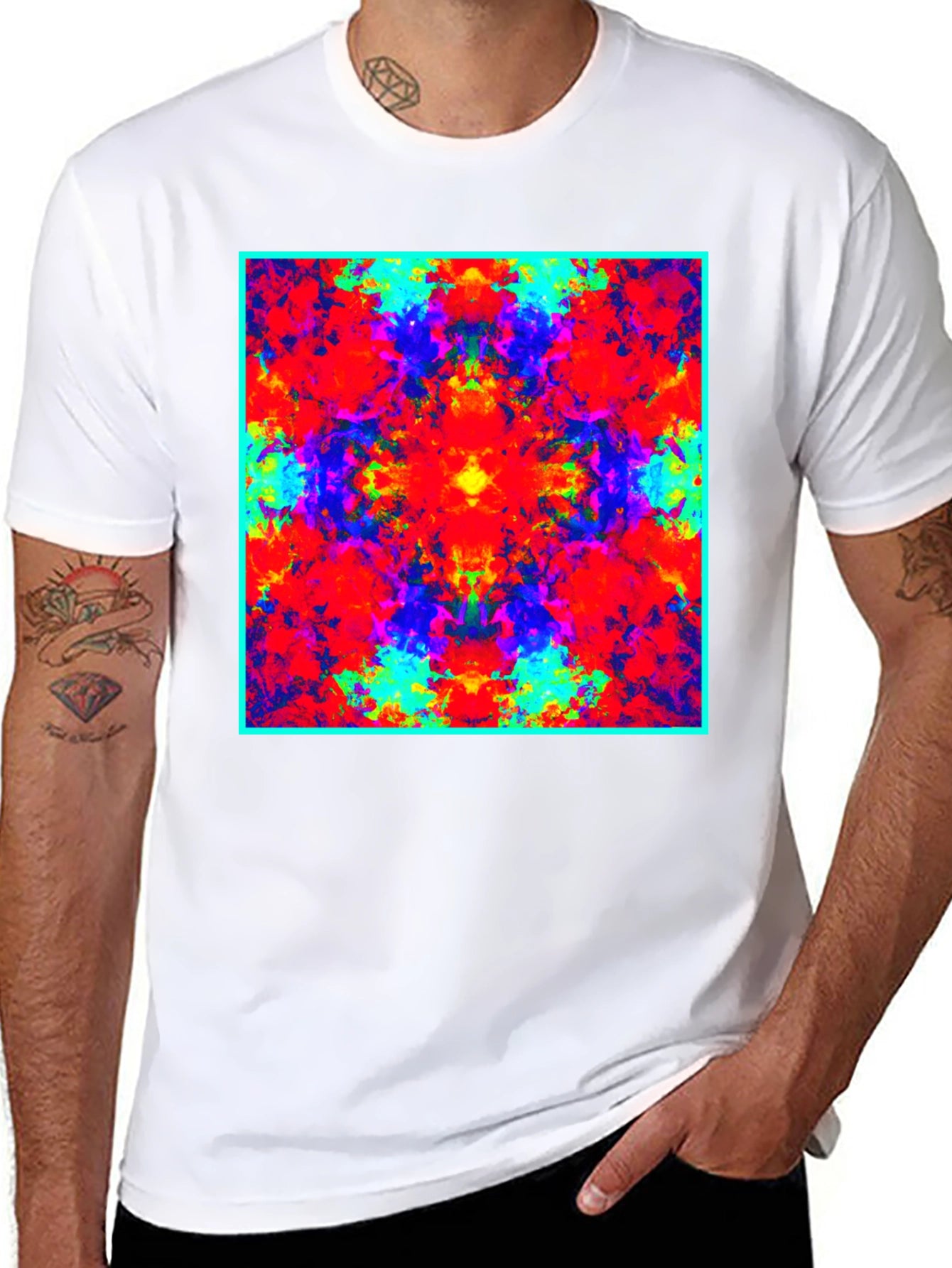 Psychedelic Square Graphic Print Black T-Shirt