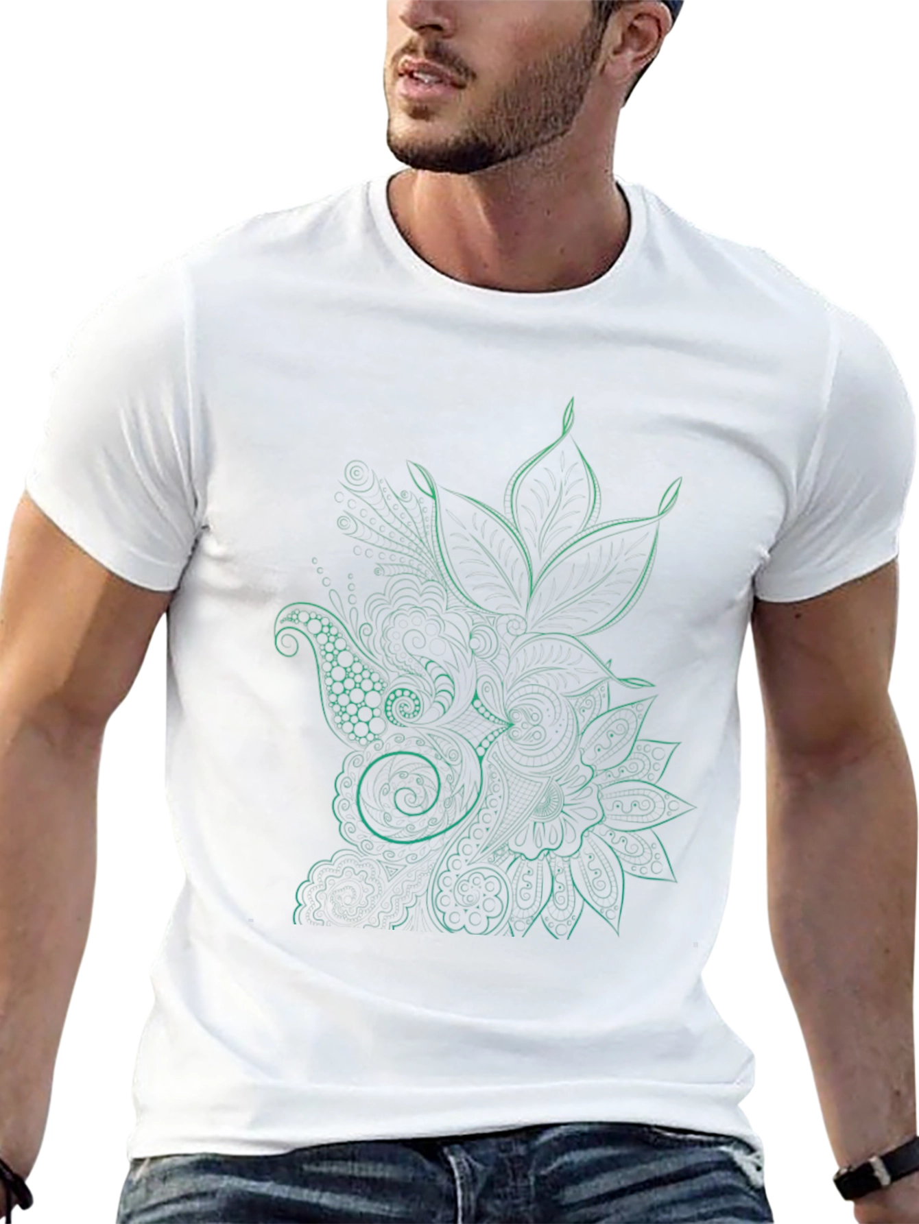 Mens Black T-Shirt with Floral Design