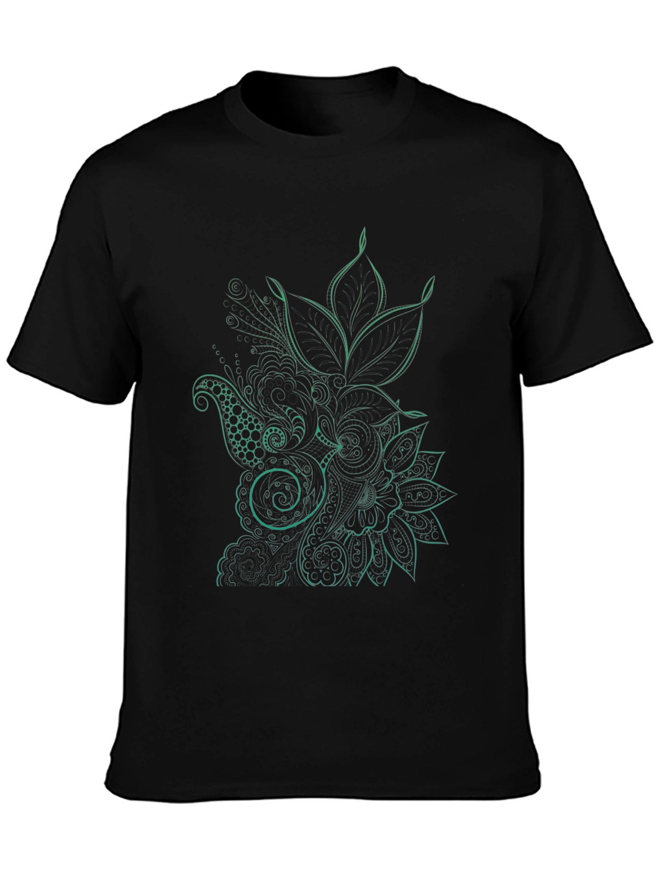 Mens Black T-Shirt with Floral Design