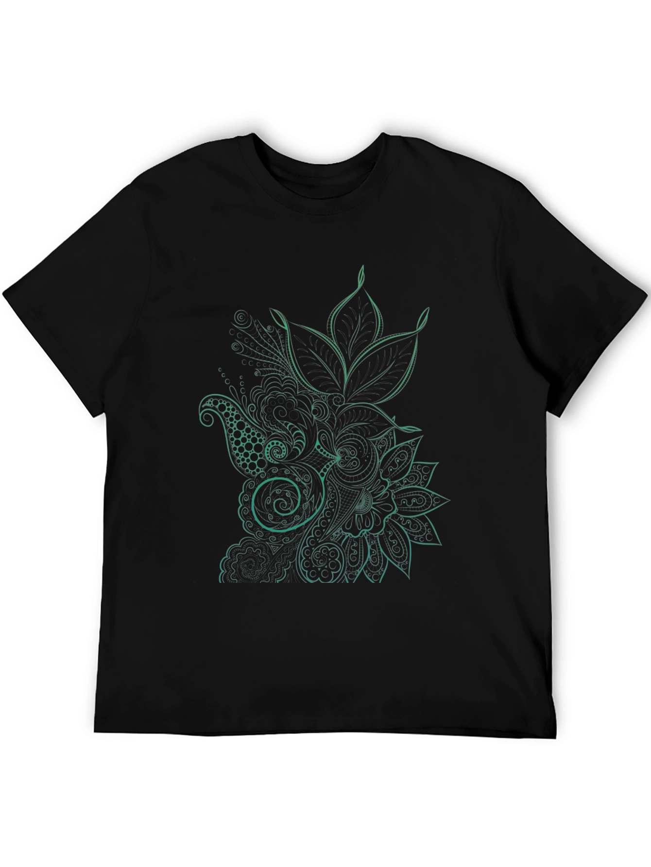 Mens Black T-Shirt with Floral Design