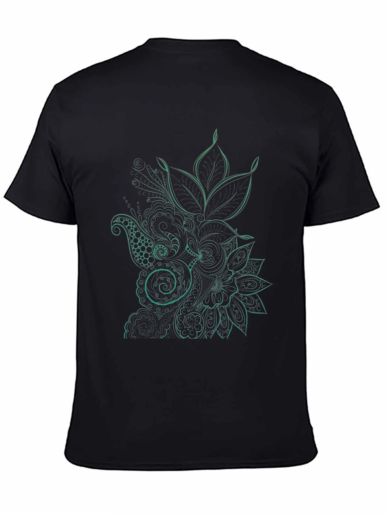 Mens Black T-Shirt with Floral Design