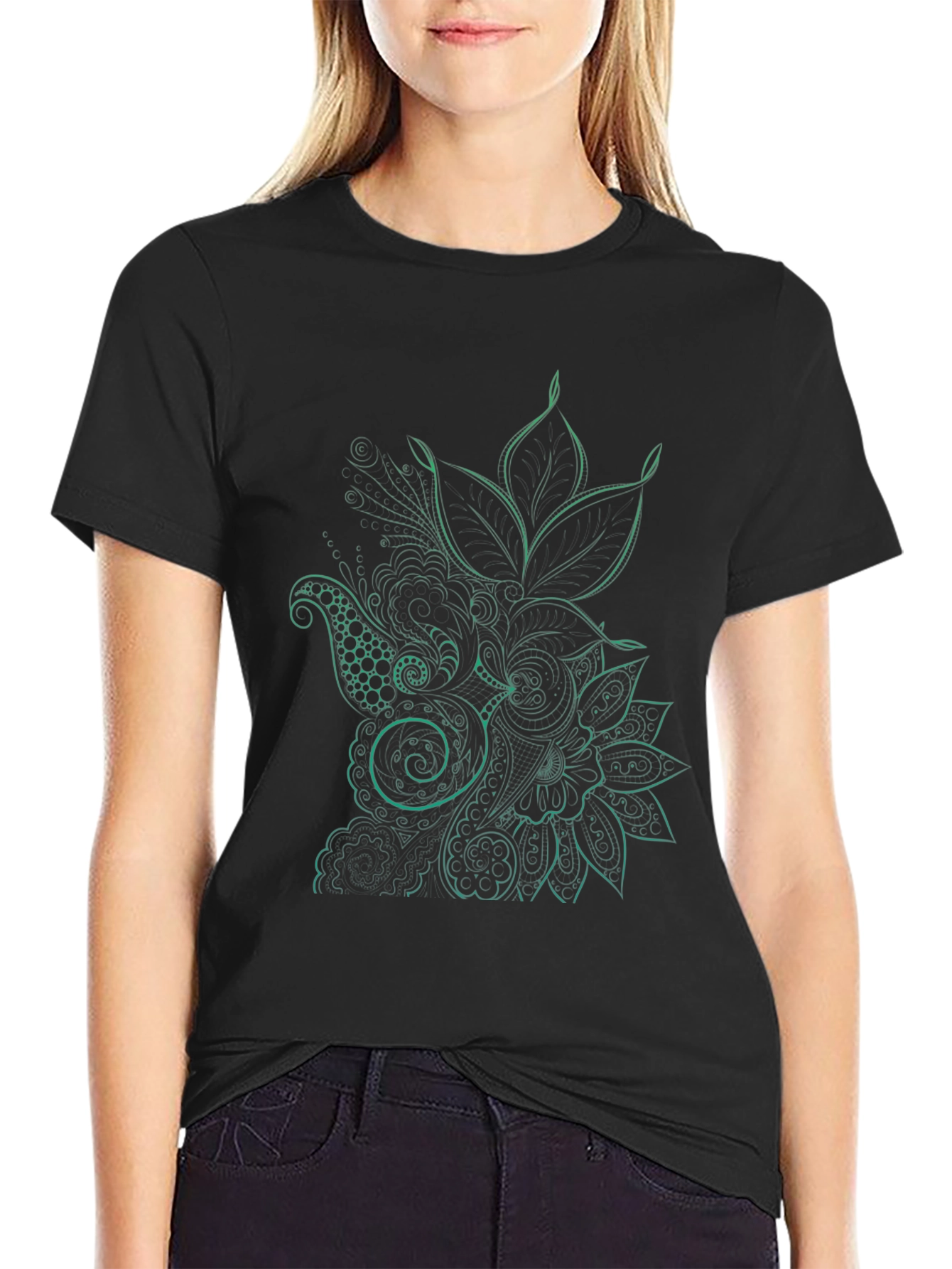 Mens Black T-Shirt with Floral Design