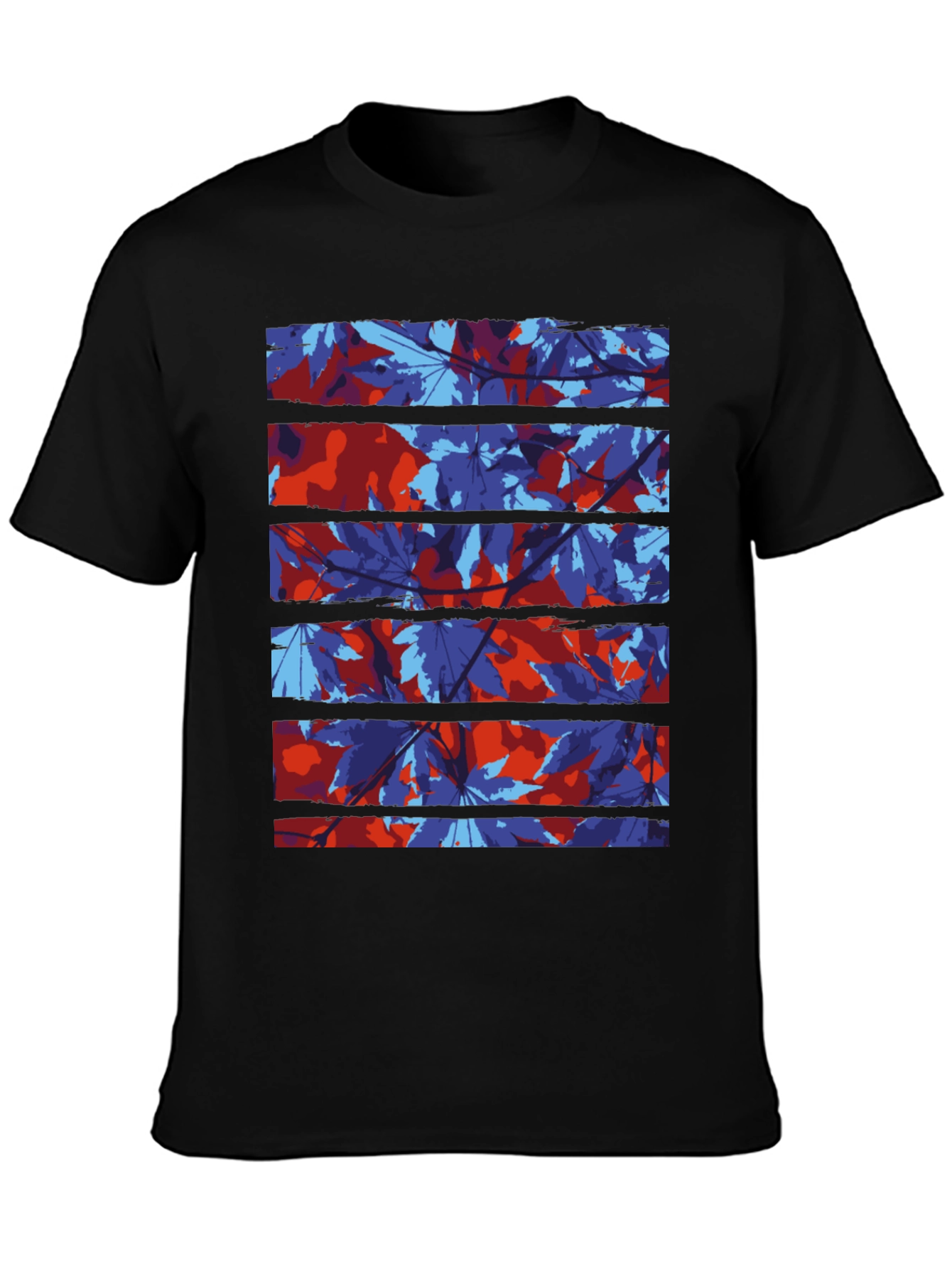 Abstract Leaf Print Black T-Shirt