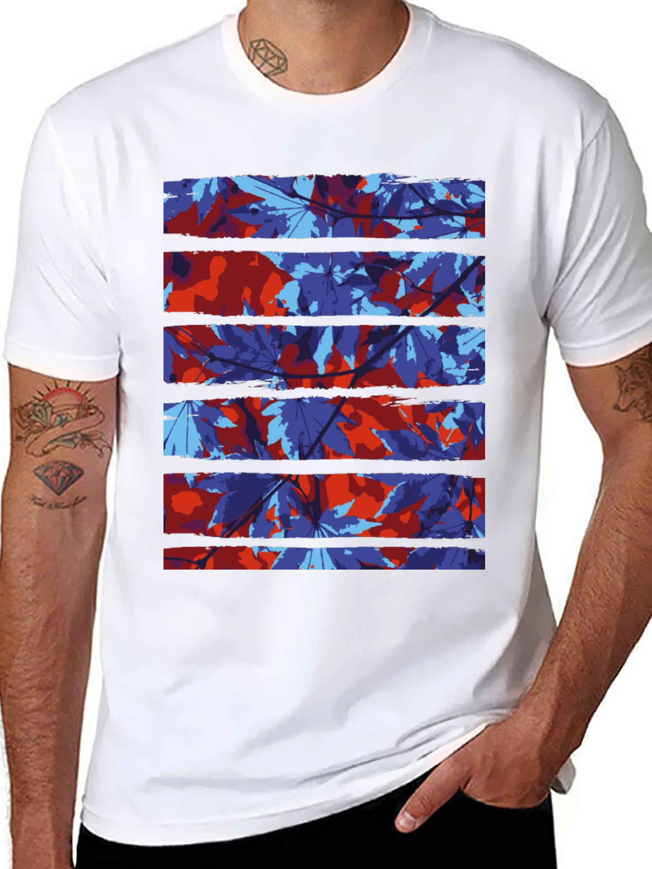 Abstract Leaf Print Black T-Shirt