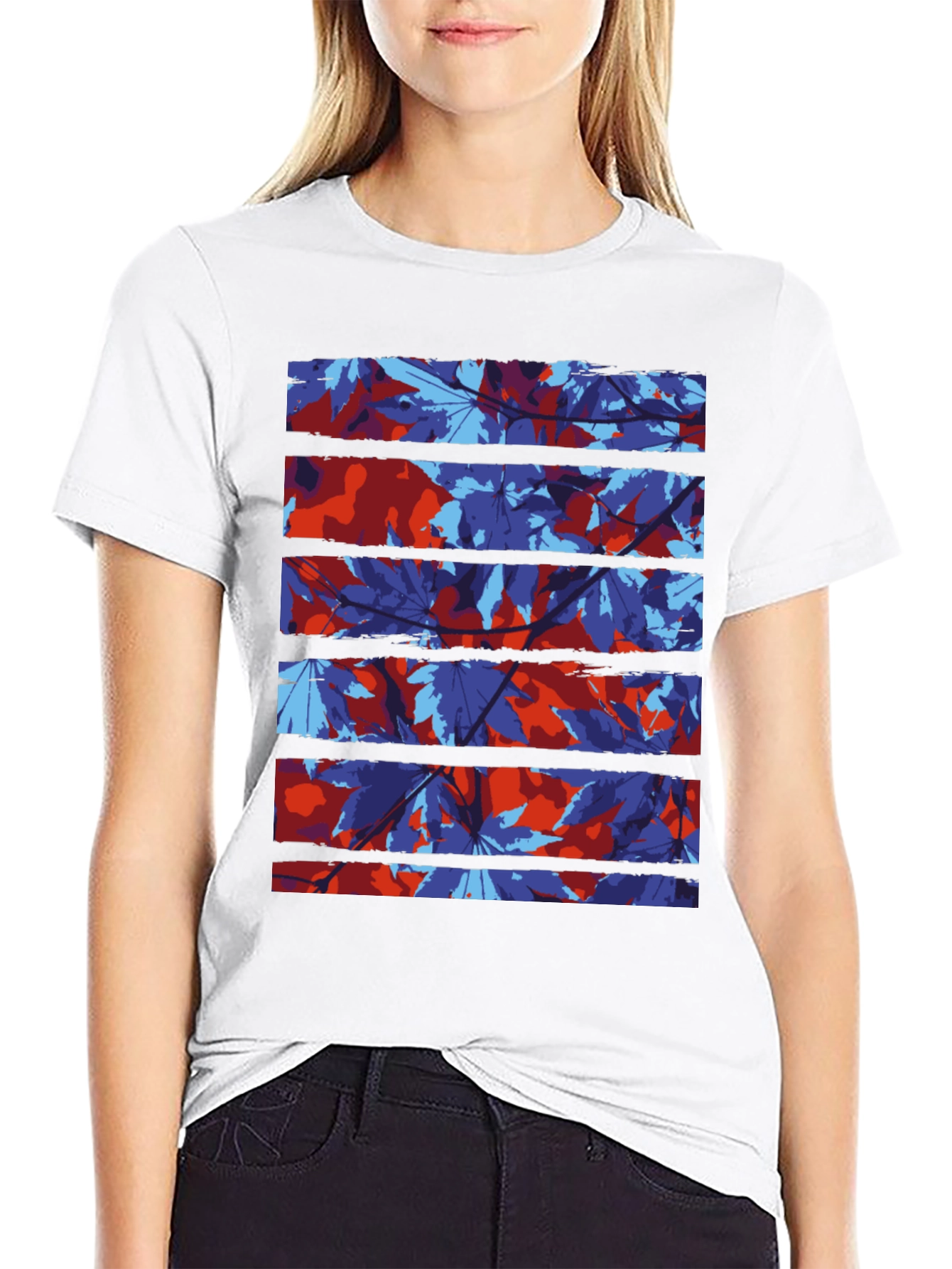 Abstract Leaf Print Black T-Shirt