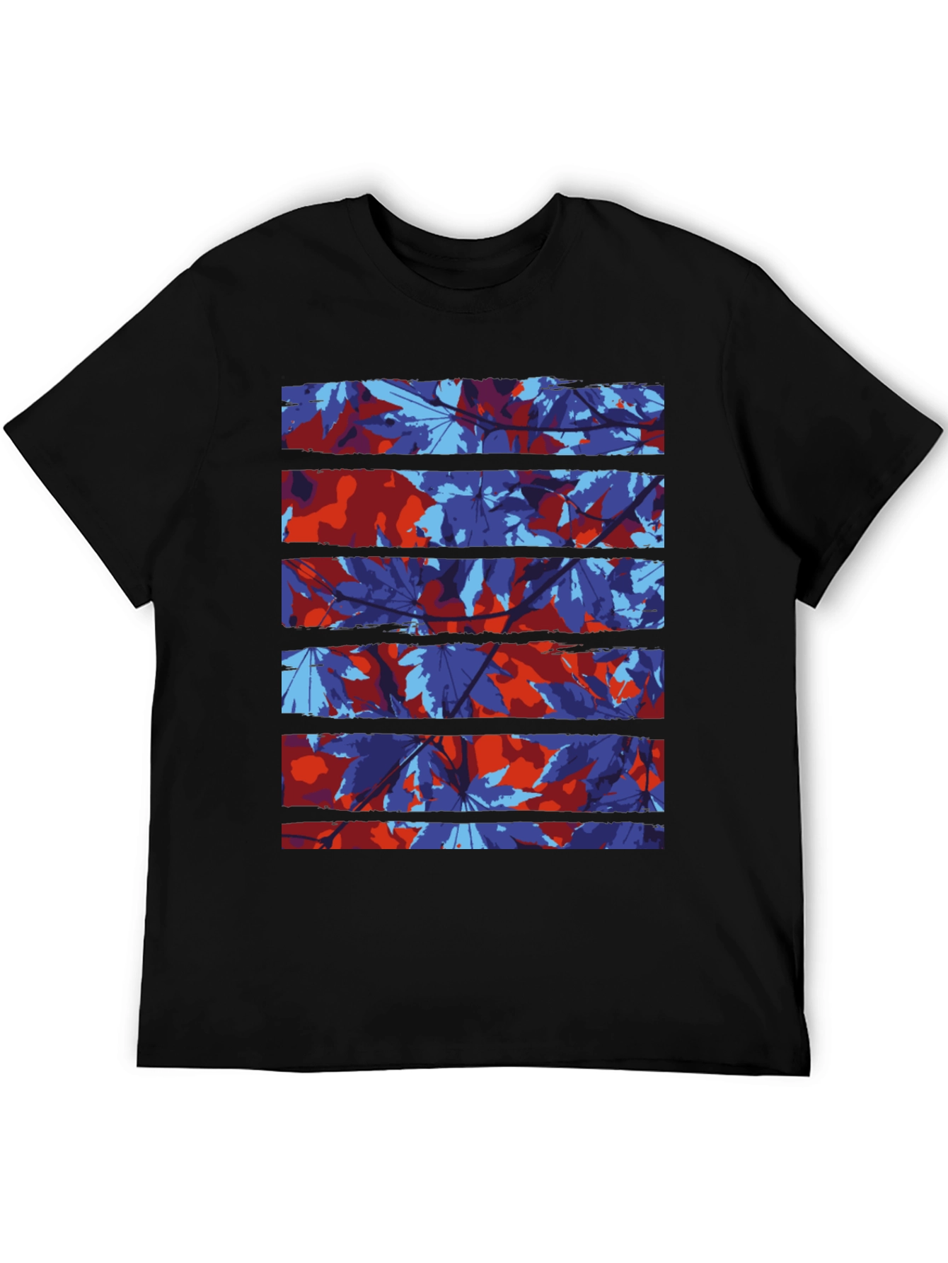 Abstract Leaf Print Black T-Shirt