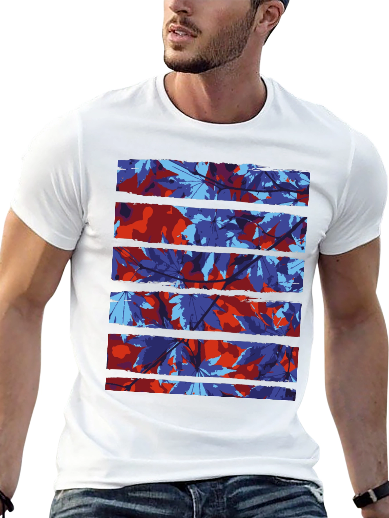 Abstract Leaf Print Black T-Shirt