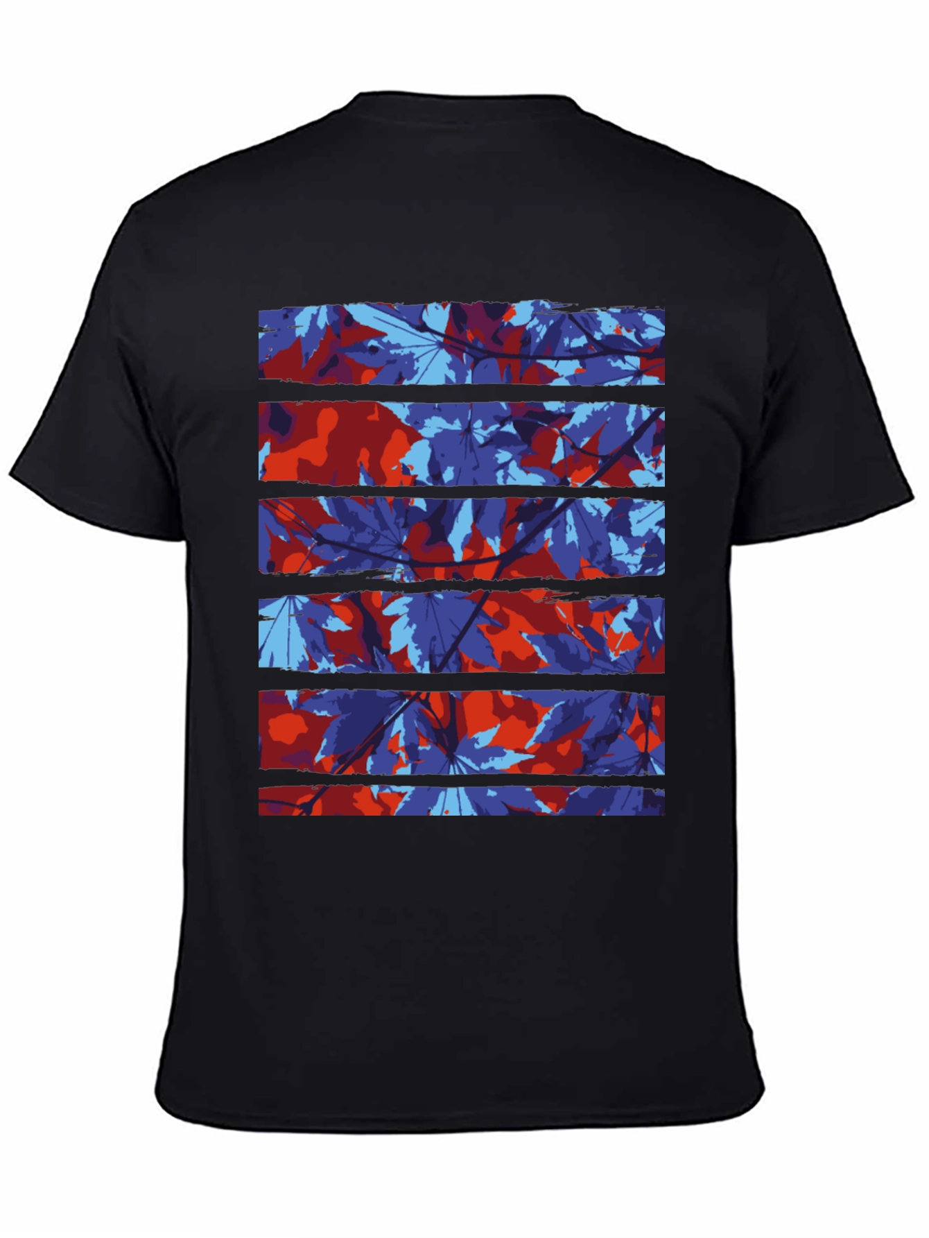 Abstract Leaf Print Black T-Shirt