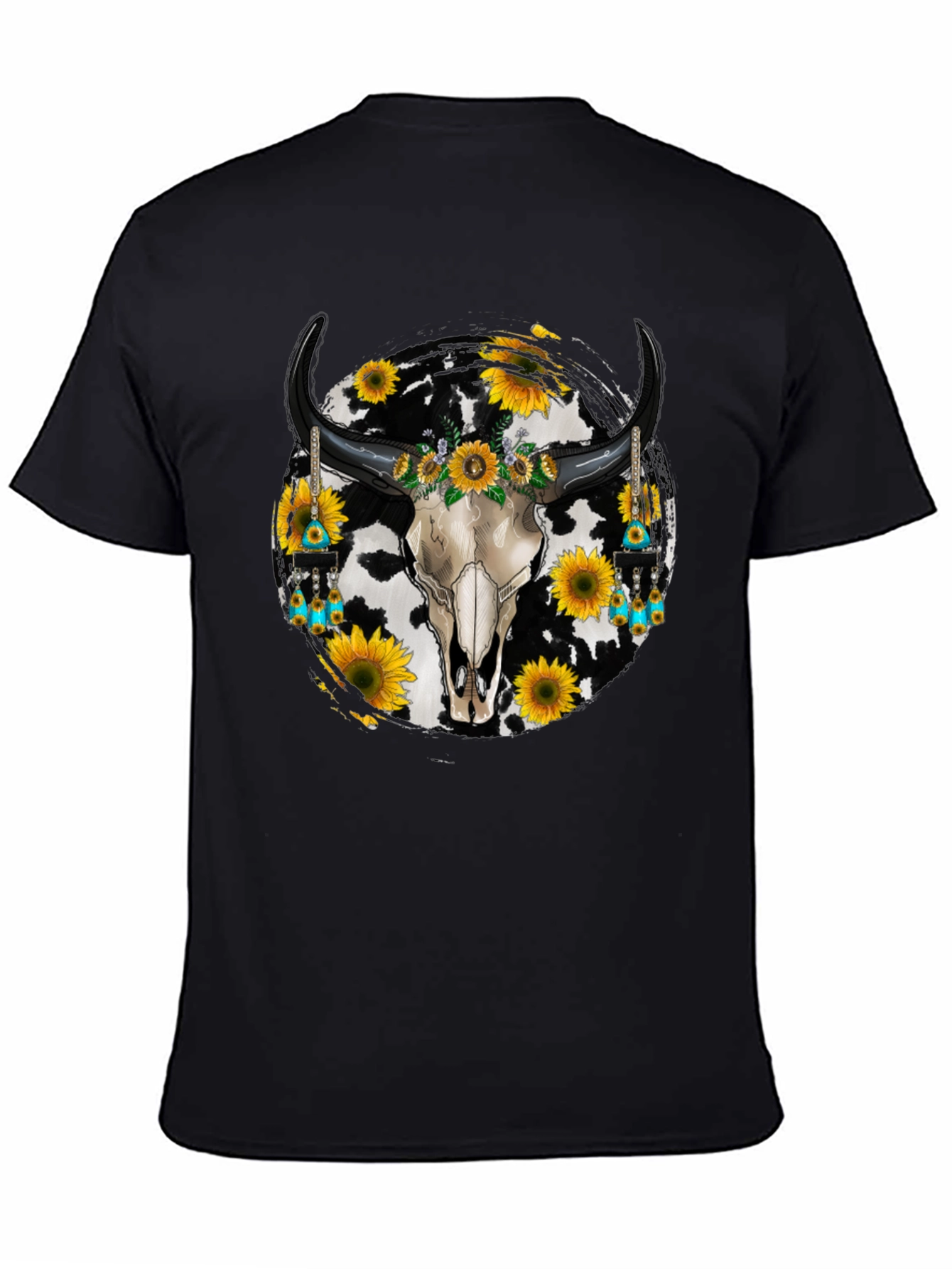 Cow Skull Sunflower Graphic Tee - Western Style