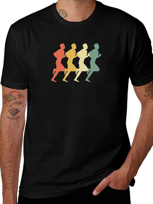 Retro Runner Graphic Tee - Black Cotton Blend T-Shirt