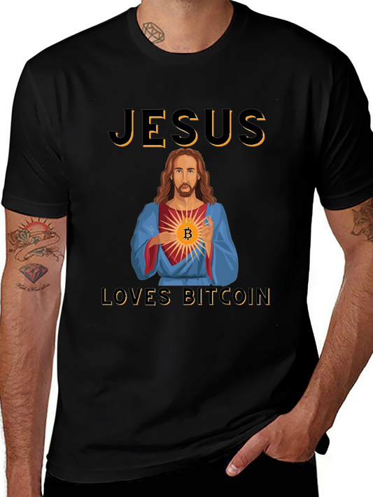 Jesus Loves Bitcoin Graphic T-Shirt Crypto Black