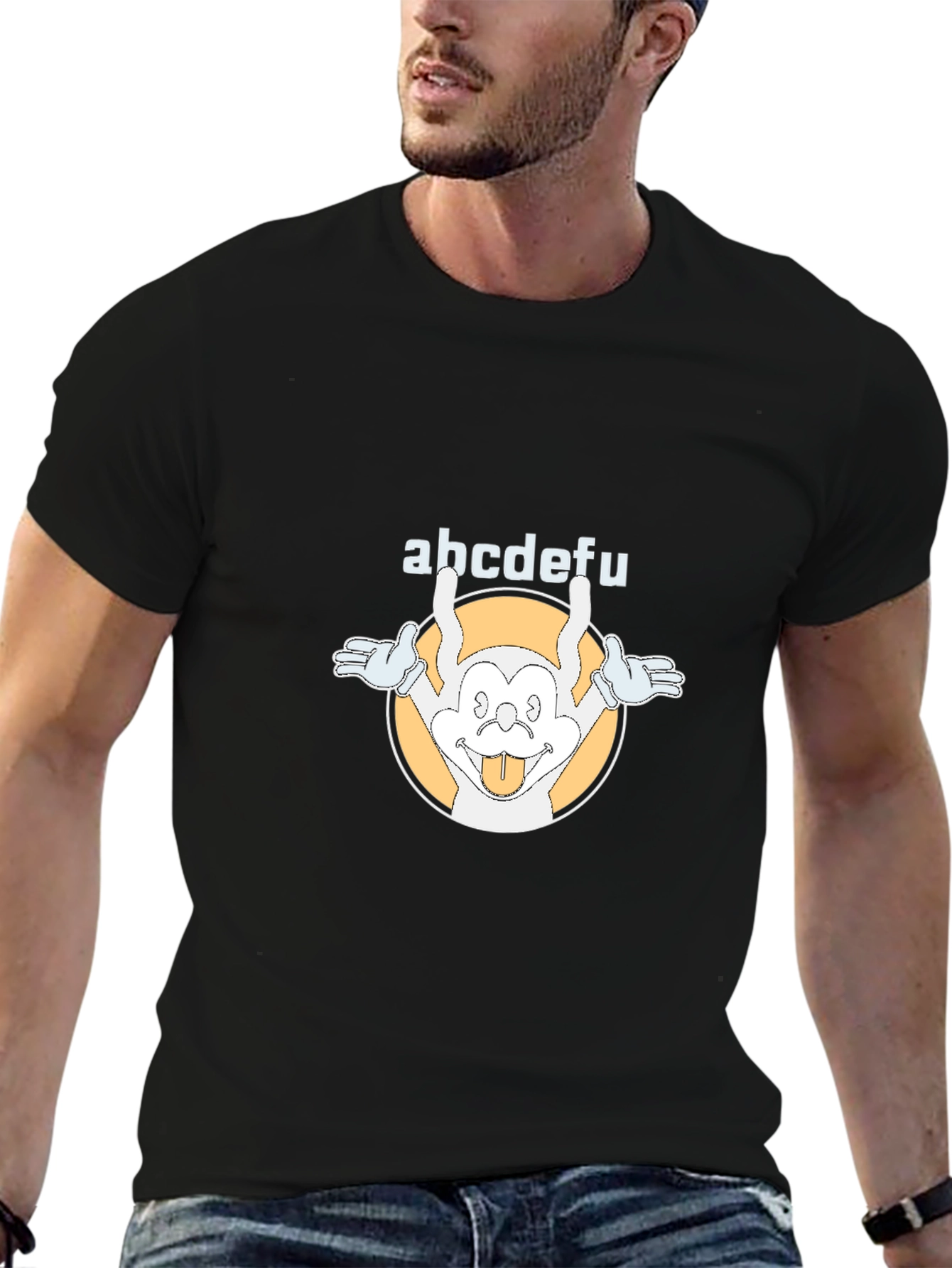 Funny abcdefu Cartoon Graphic Tee - Black