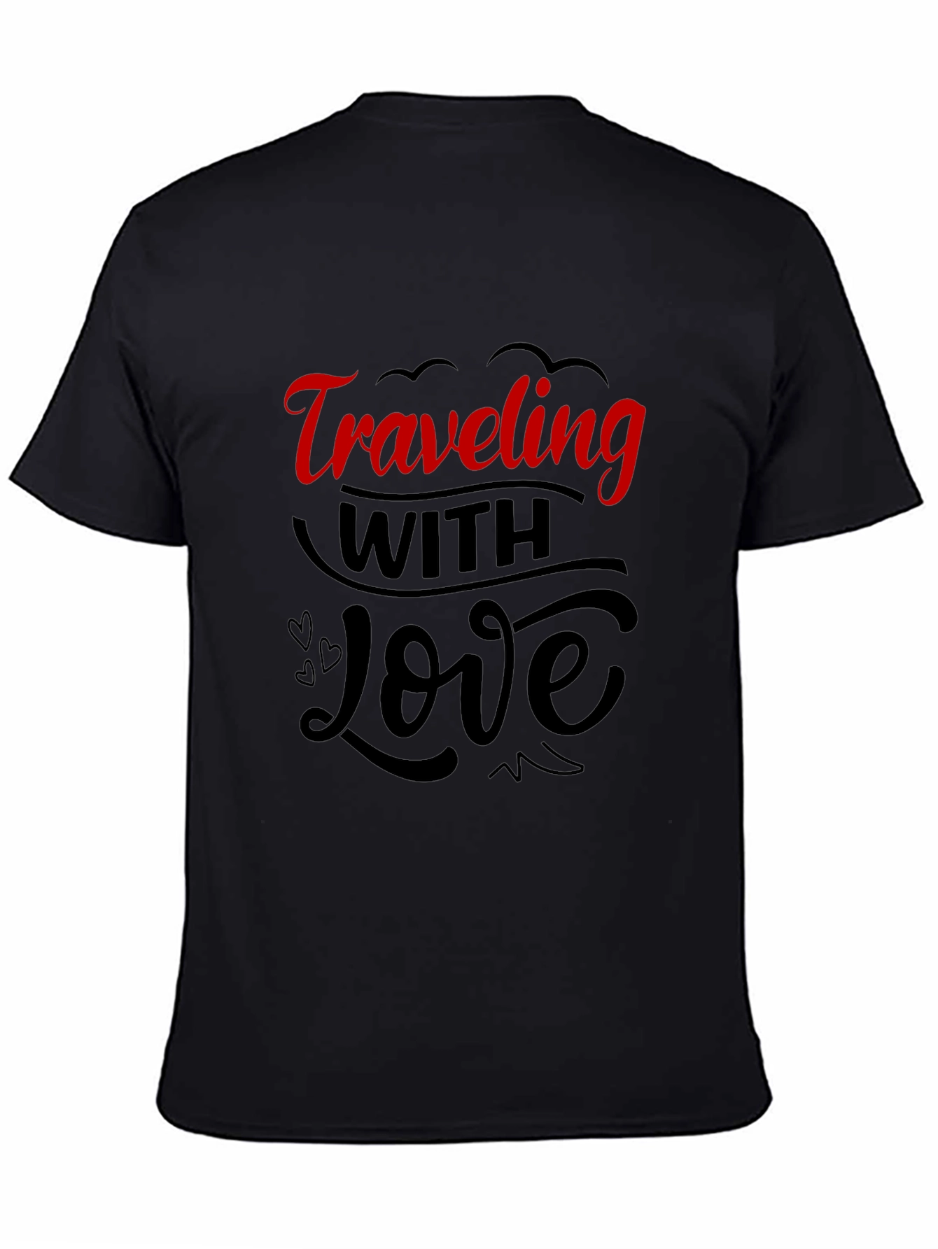 Traveling With Love Graphic Tee - Black Cotton Blend