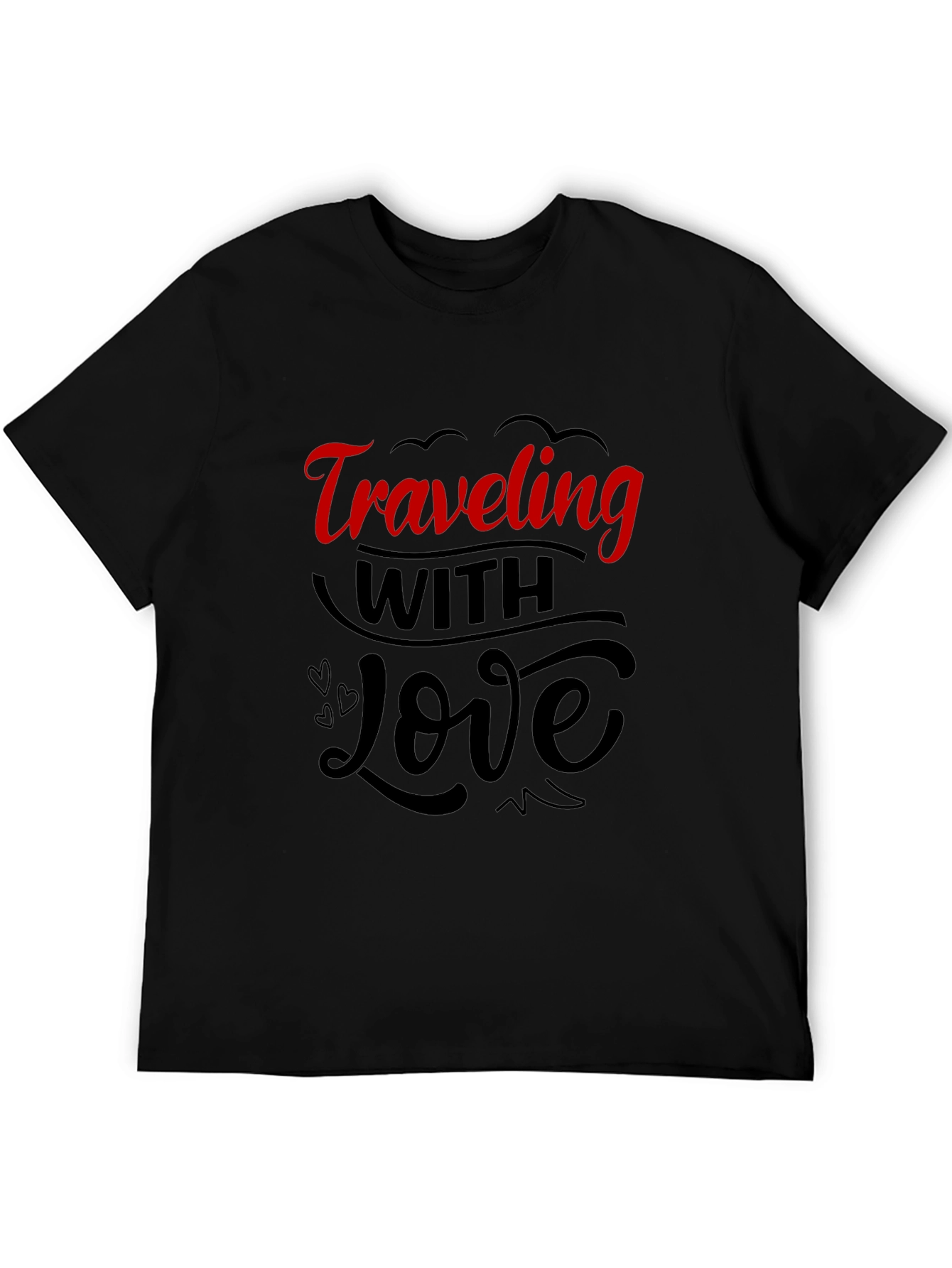 Traveling With Love Graphic Tee - Black Cotton Blend