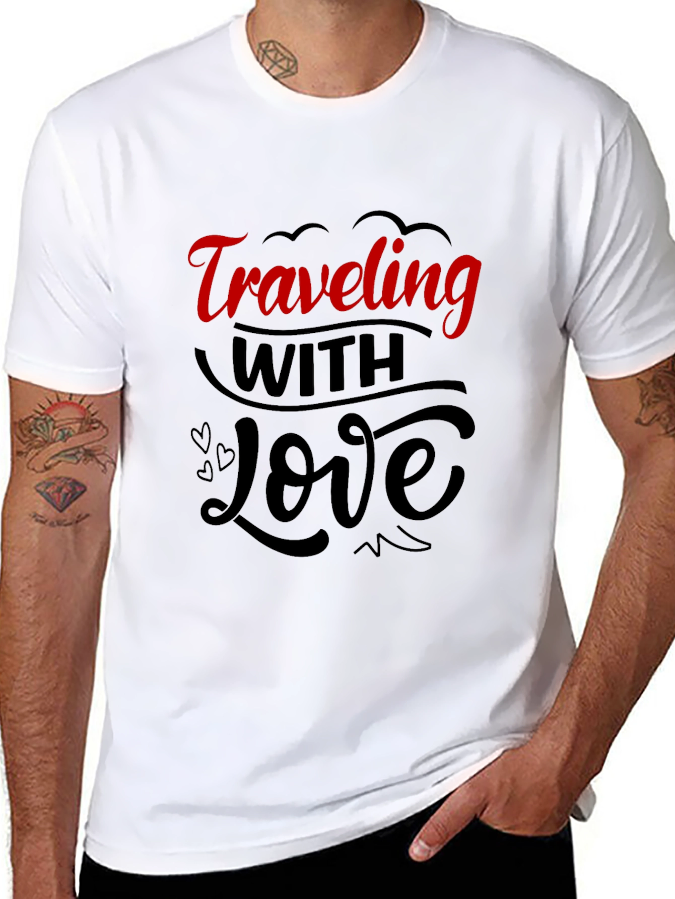 Traveling With Love Graphic Tee - Black Cotton Blend