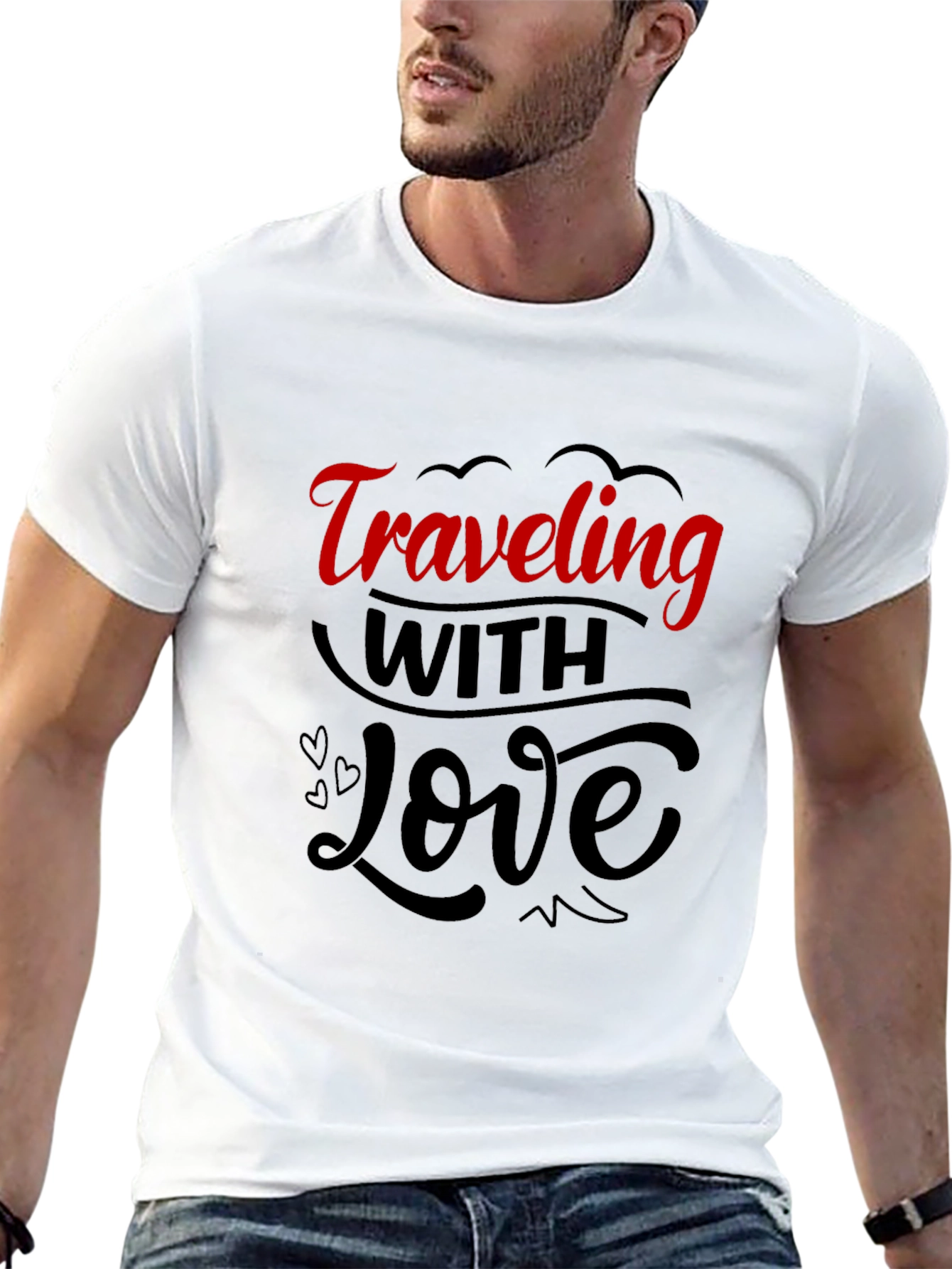 Traveling With Love Graphic Tee - Black Cotton Blend