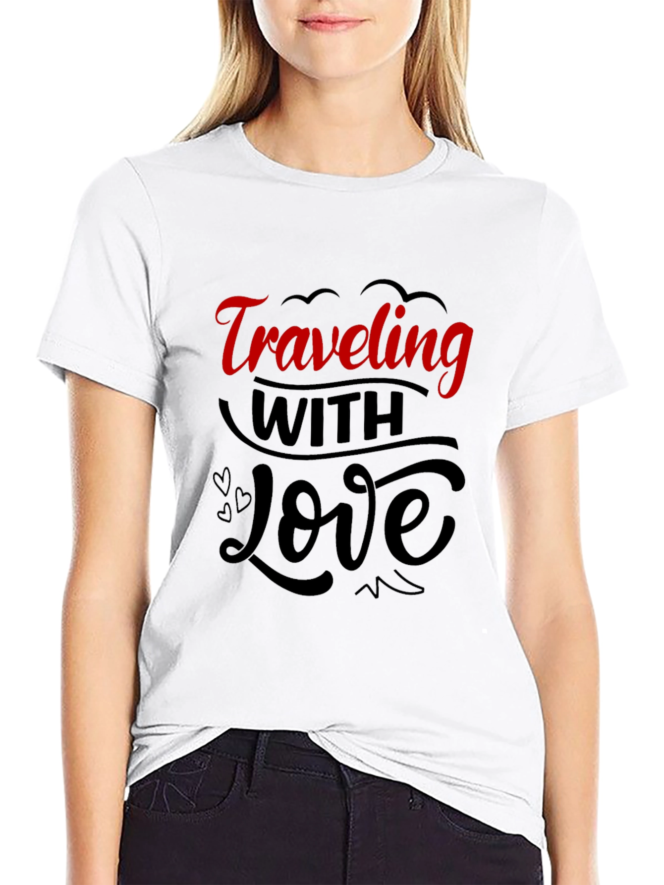 Traveling With Love Graphic Tee - Black Cotton Blend