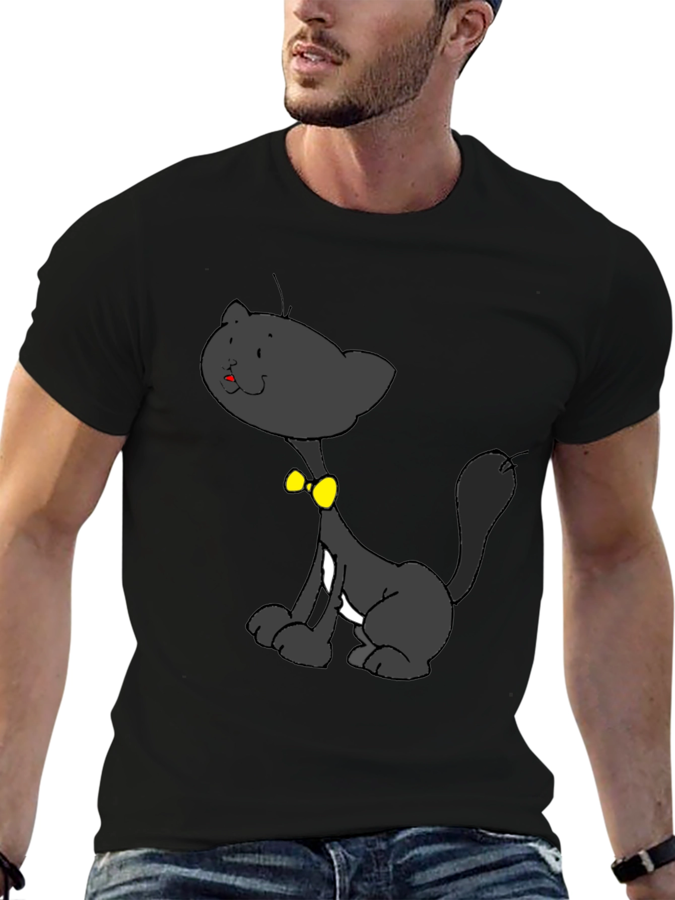 Cartoon Cat Graphic Black T-Shirt