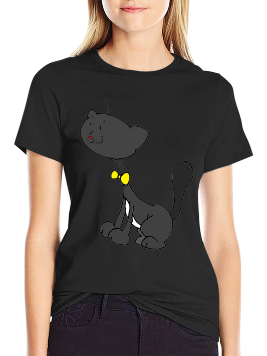 Cartoon Cat Graphic Black T-Shirt