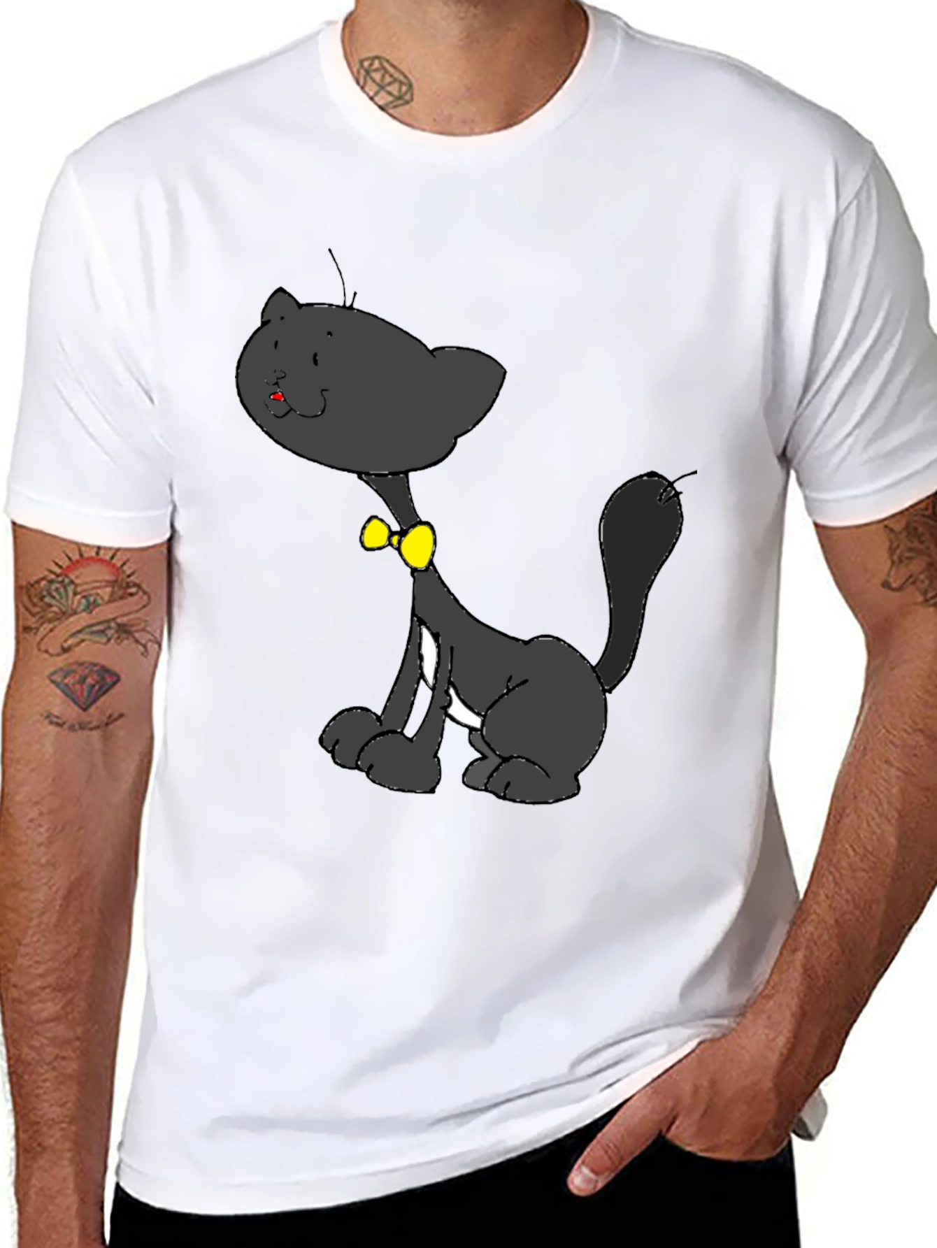 Cartoon Cat Graphic Black T-Shirt