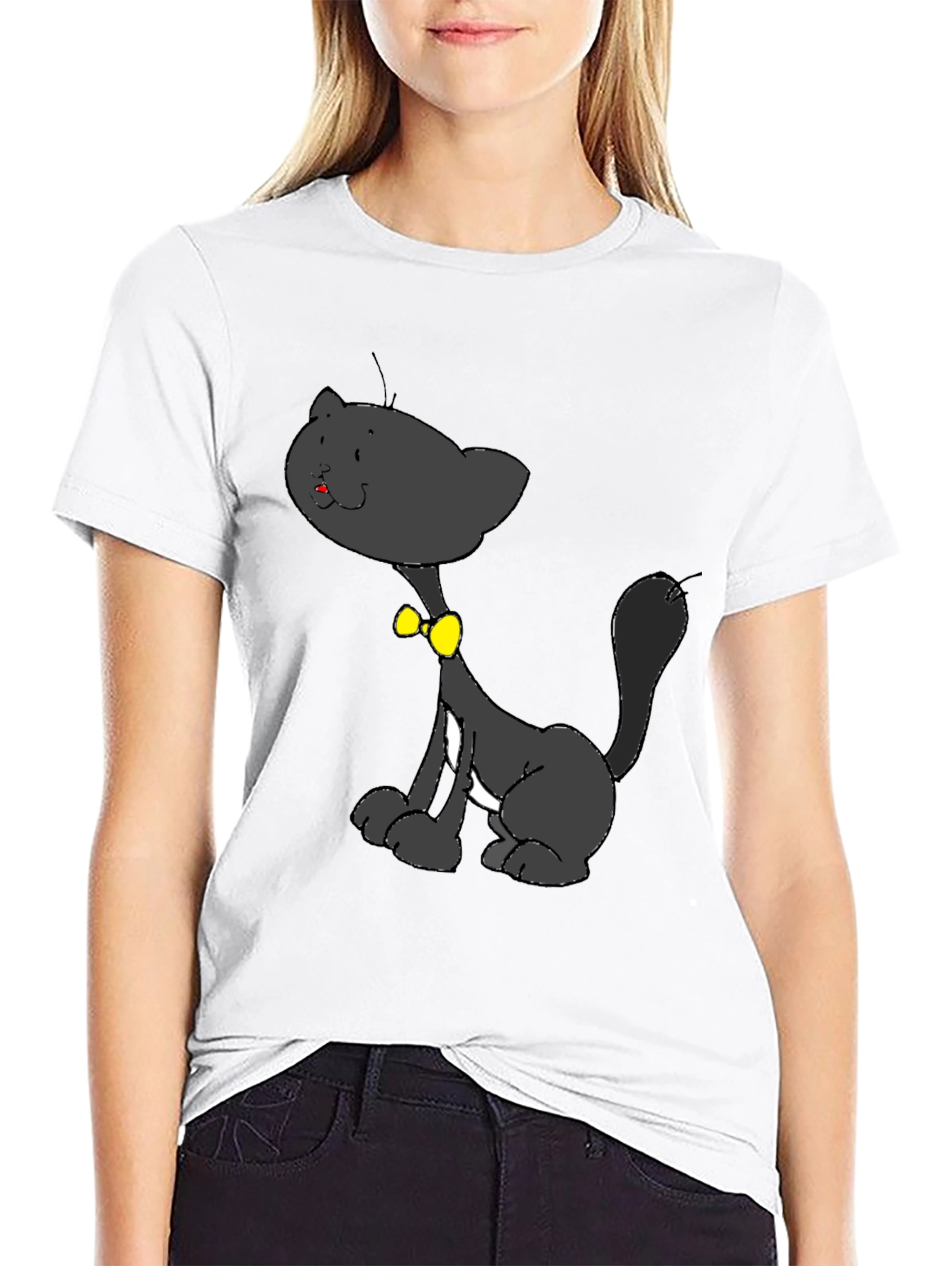 Cartoon Cat Graphic Black T-Shirt