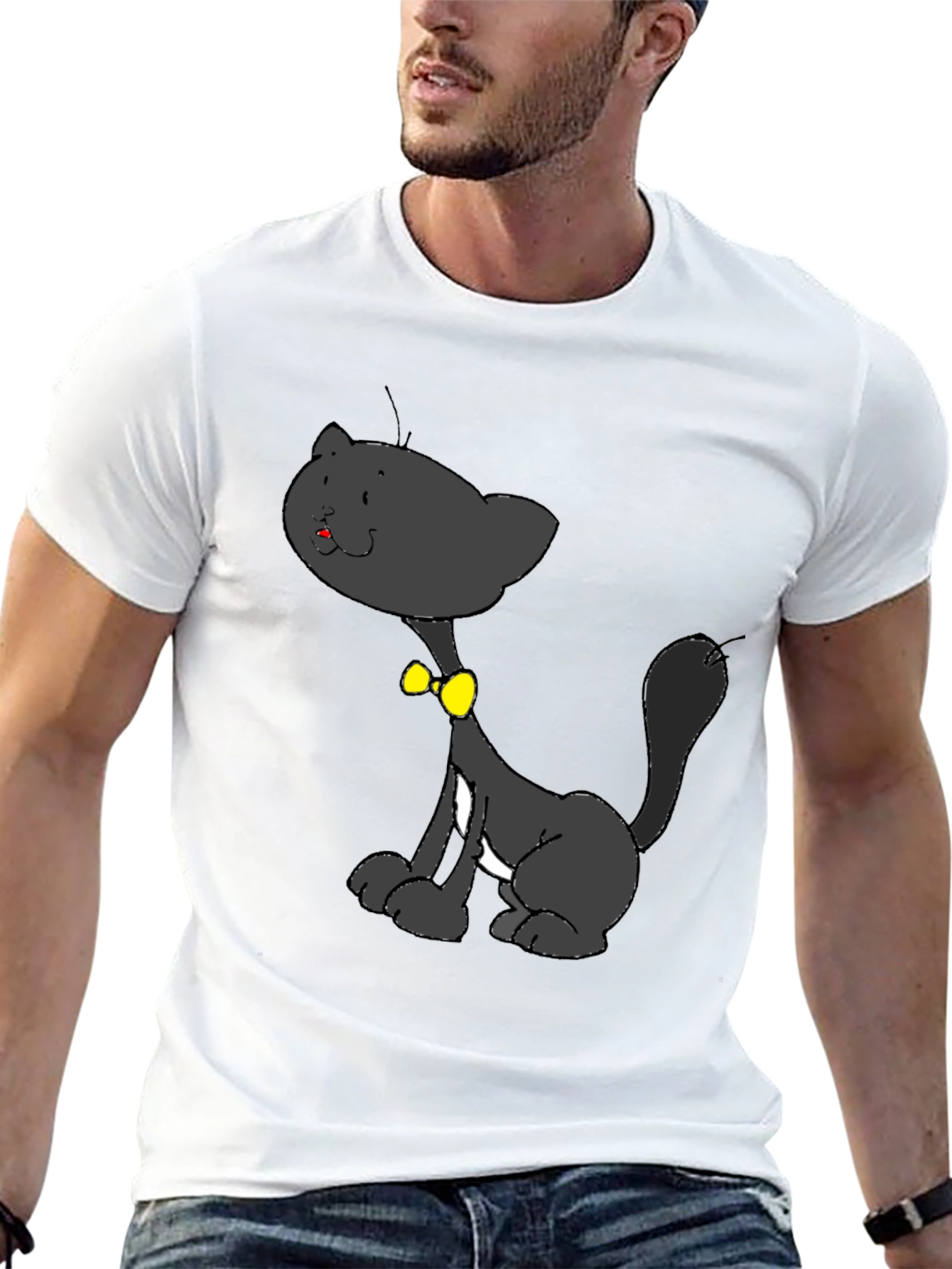 Cartoon Cat Graphic Black T-Shirt