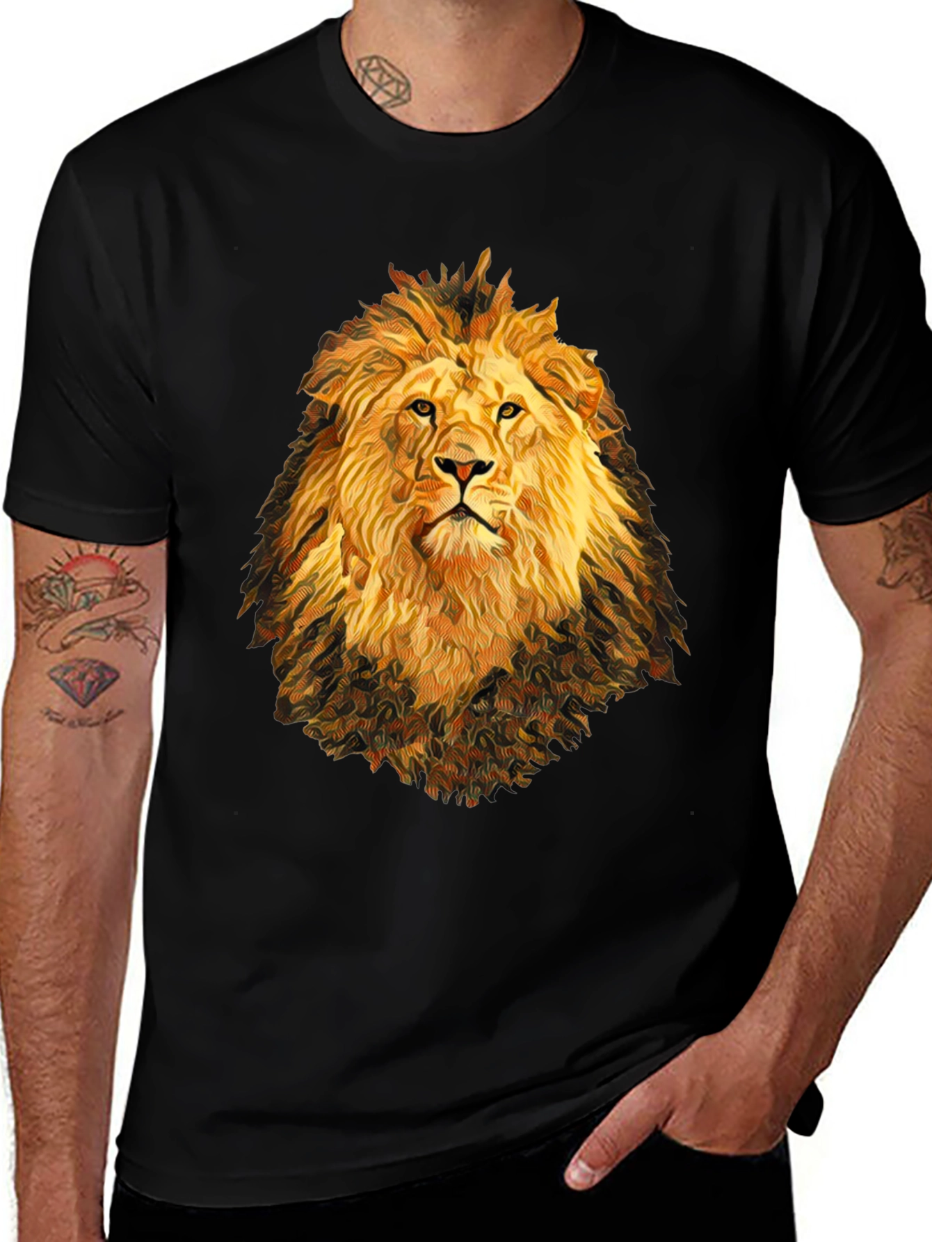 Lion Graphic Print Black T-Shirt