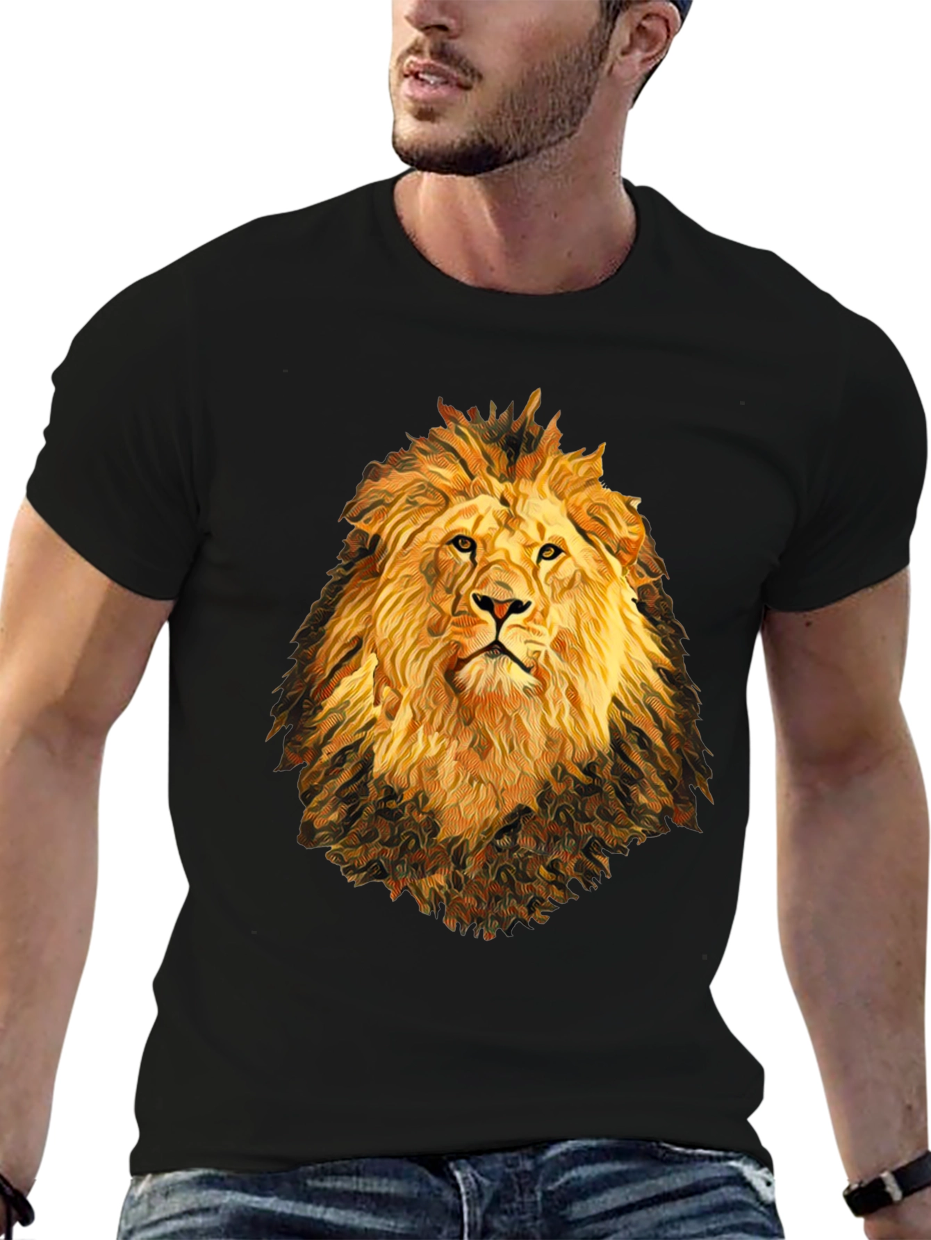 Lion Graphic Print Black T-Shirt