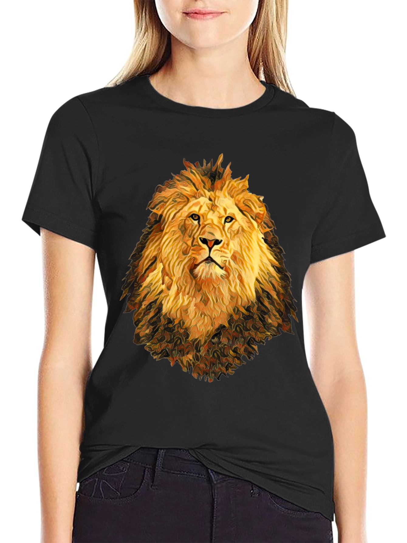 Lion Graphic Print Black T-Shirt