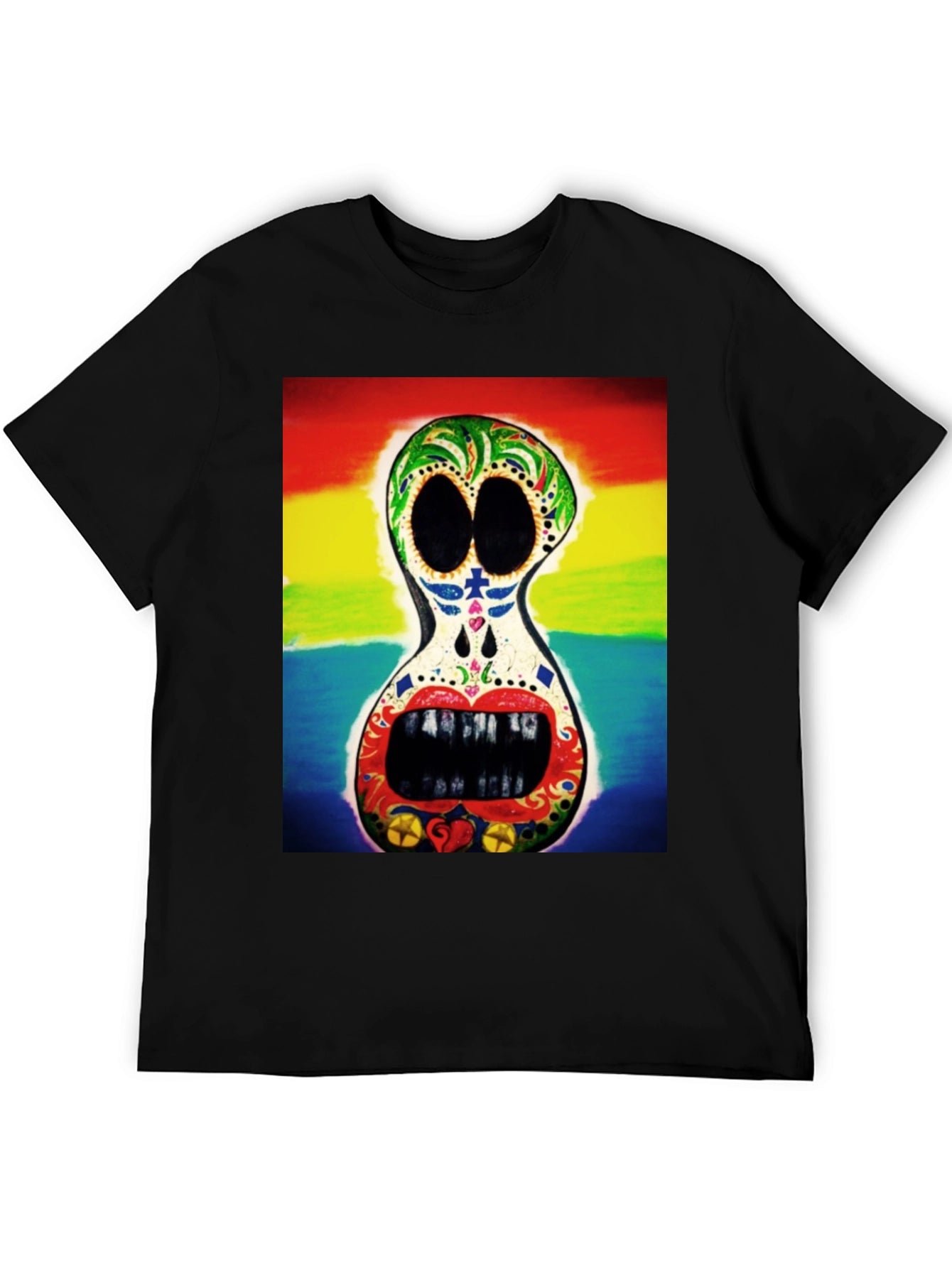 Rainbow Sugar Skull Graphic Tee - Mens Black T-Shirt
