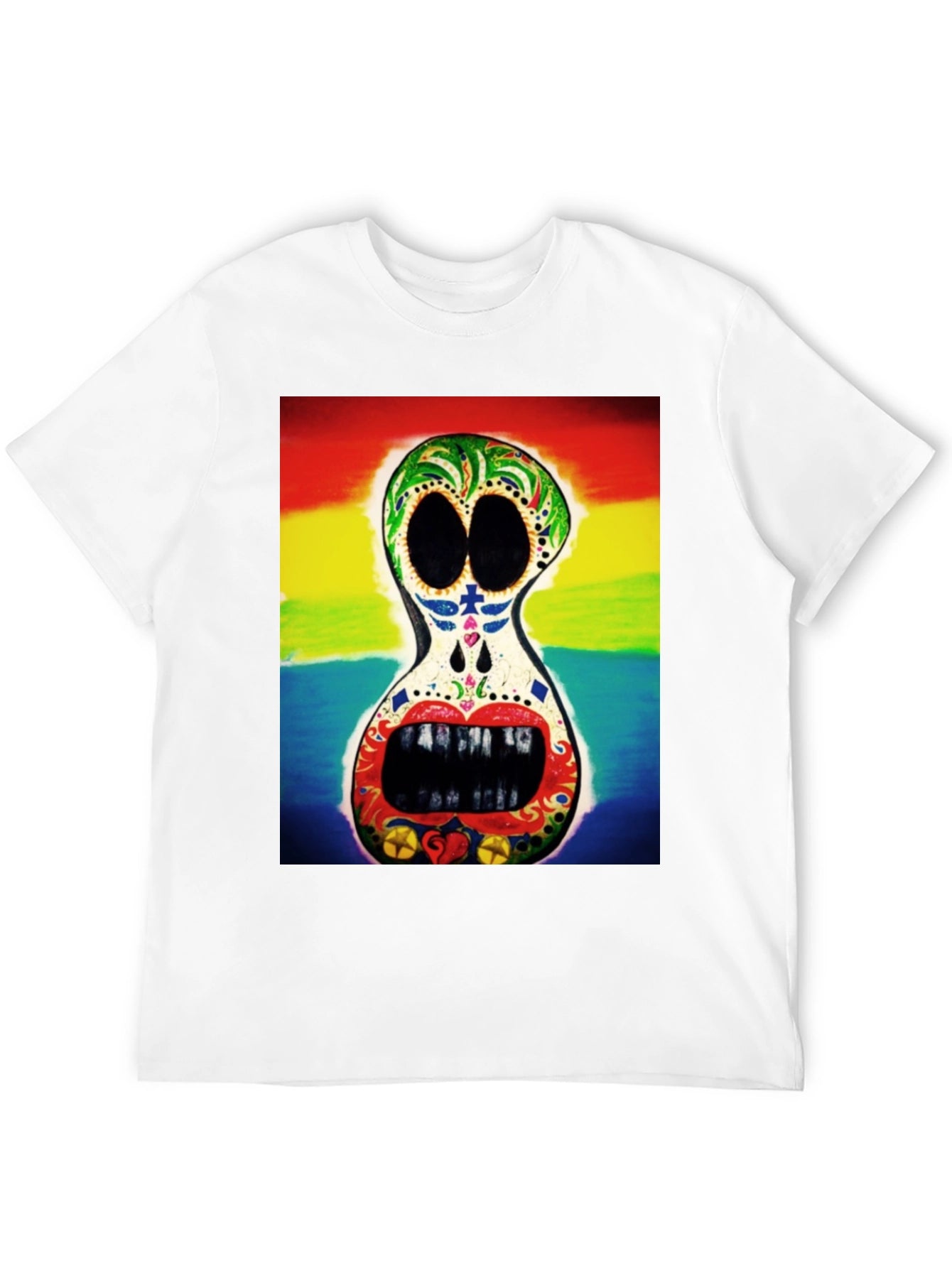 Rainbow Sugar Skull Graphic Tee - Mens Black T-Shirt