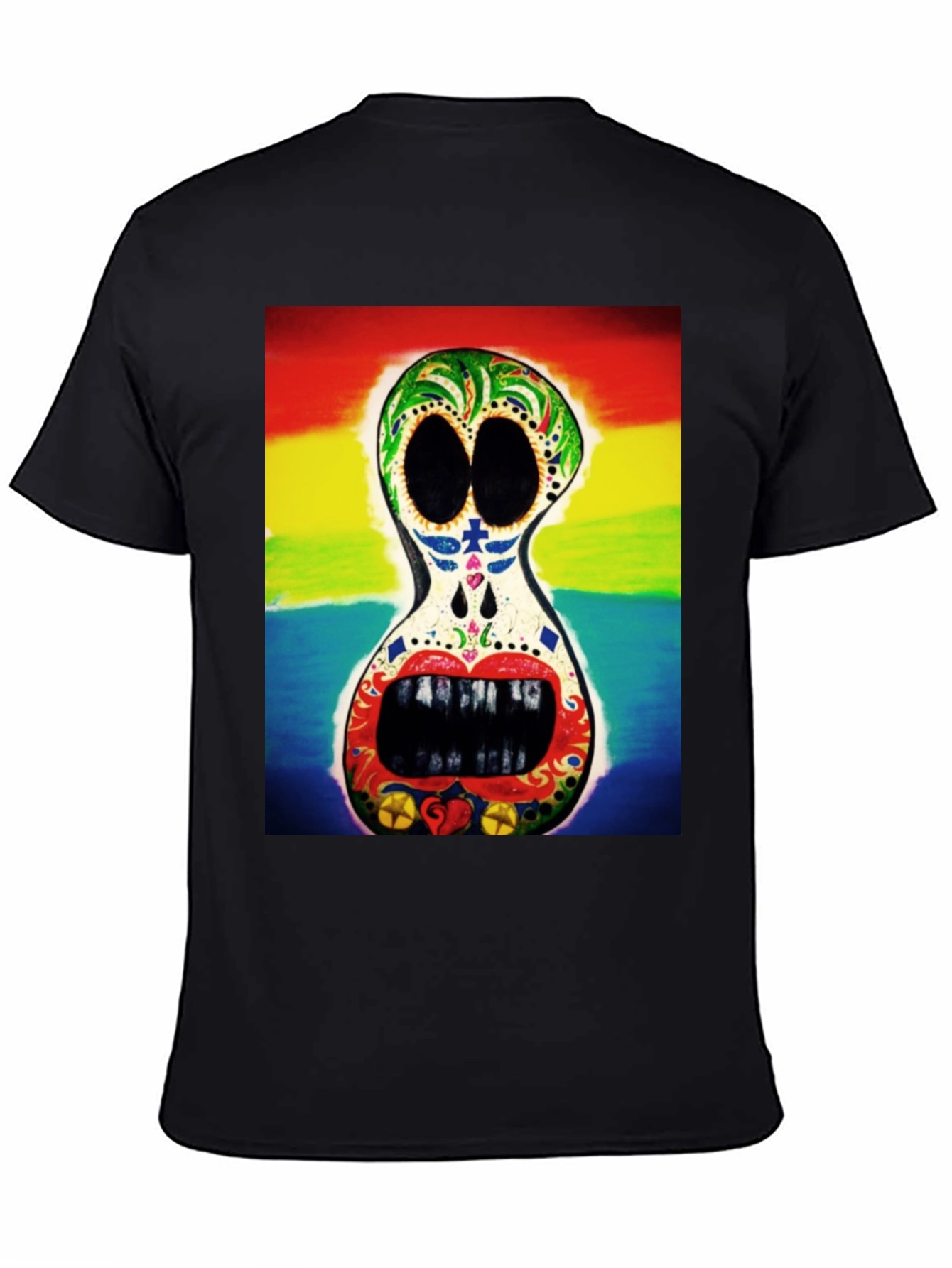 Rainbow Sugar Skull Graphic Tee - Mens Black T-Shirt