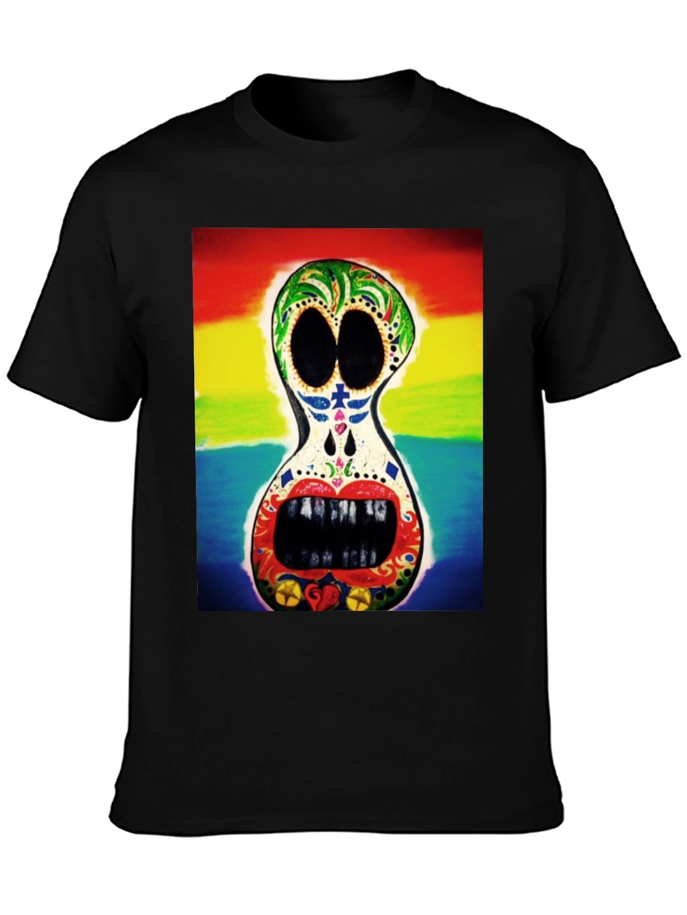 Rainbow Sugar Skull Graphic Tee - Mens Black T-Shirt