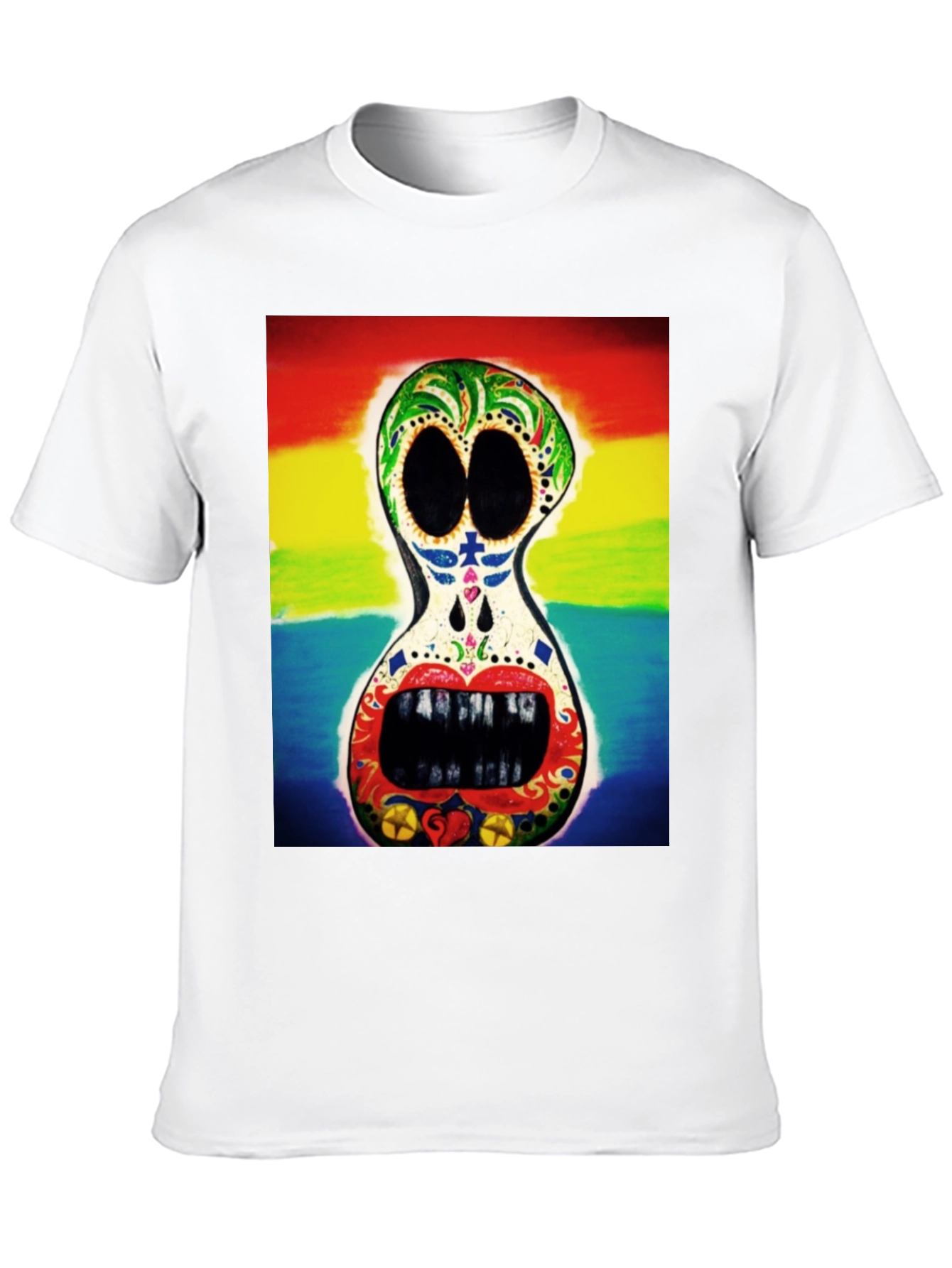 Rainbow Sugar Skull Graphic Tee - Mens Black T-Shirt