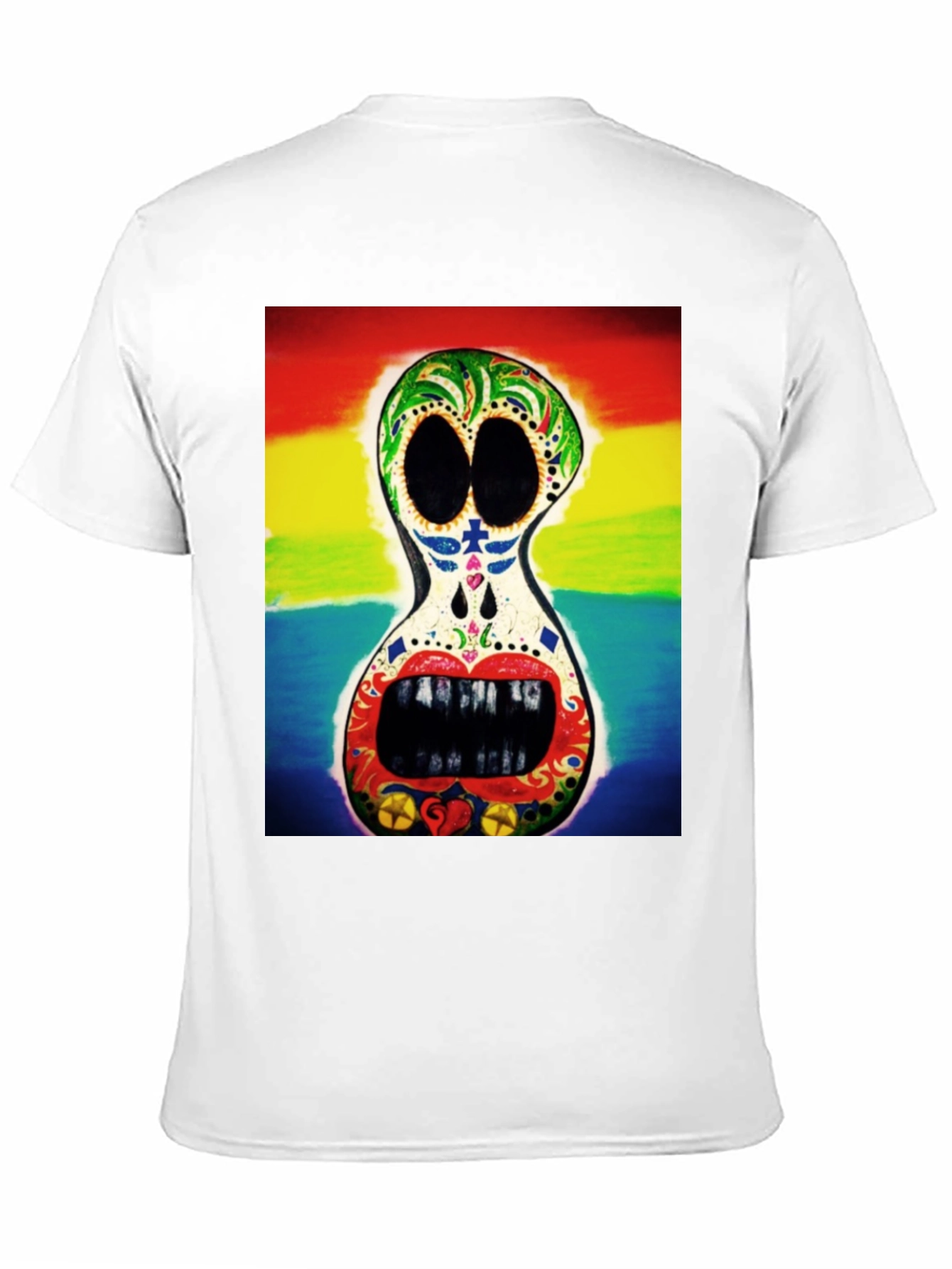 Rainbow Sugar Skull Graphic Tee - Mens Black T-Shirt