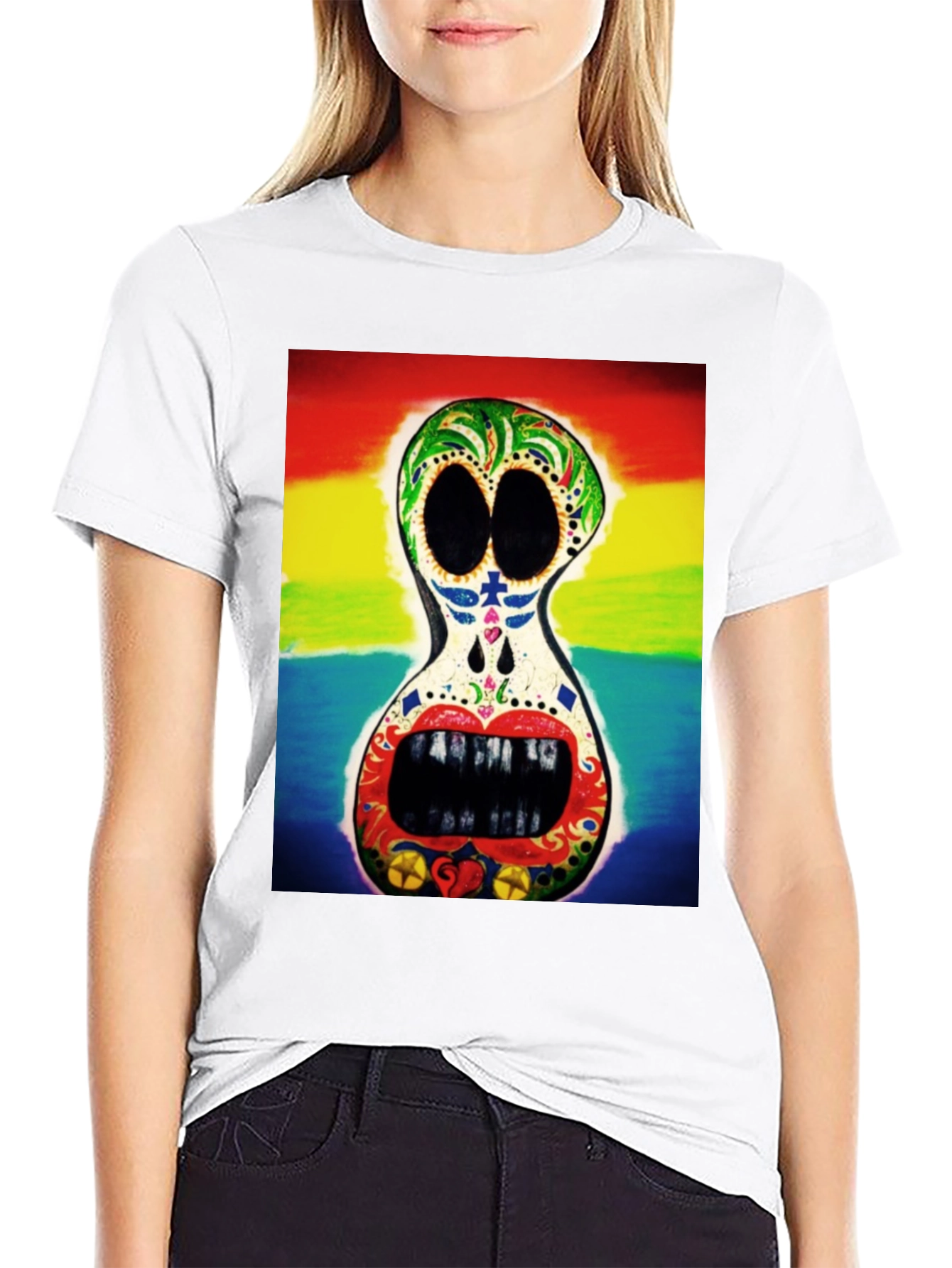 Rainbow Sugar Skull Graphic Tee - Mens Black T-Shirt