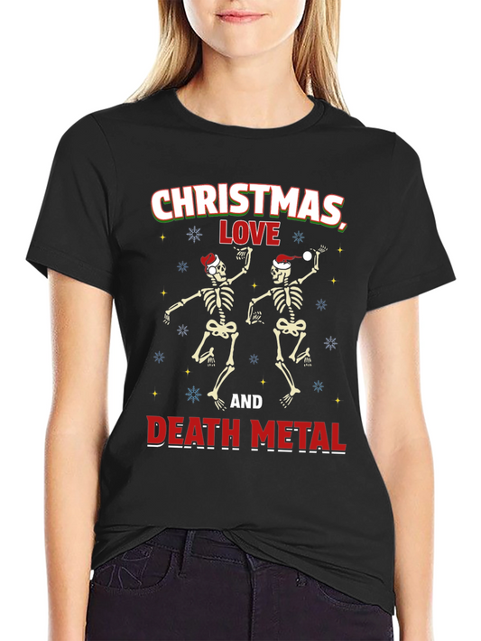 Christmas Love and Death Metal Skeleton T-Shirt