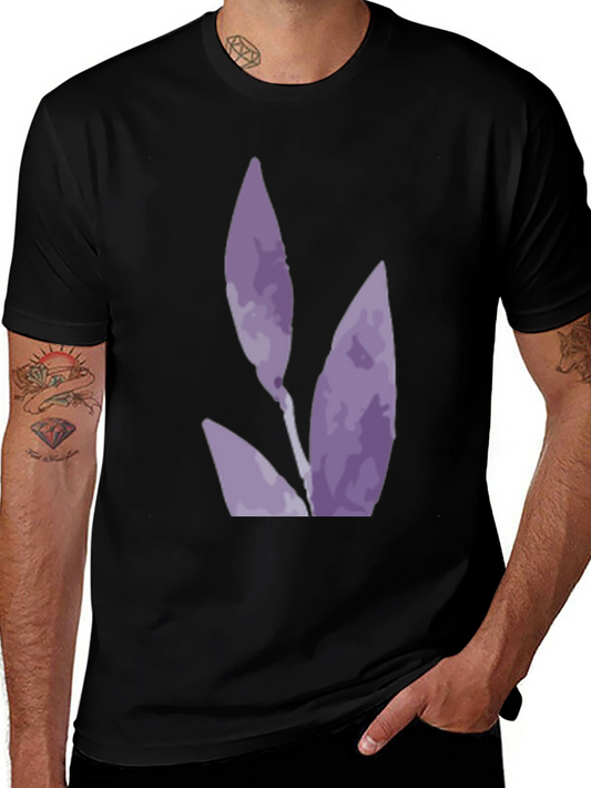 Black T-Shirt with Abstract Purple Floral Design