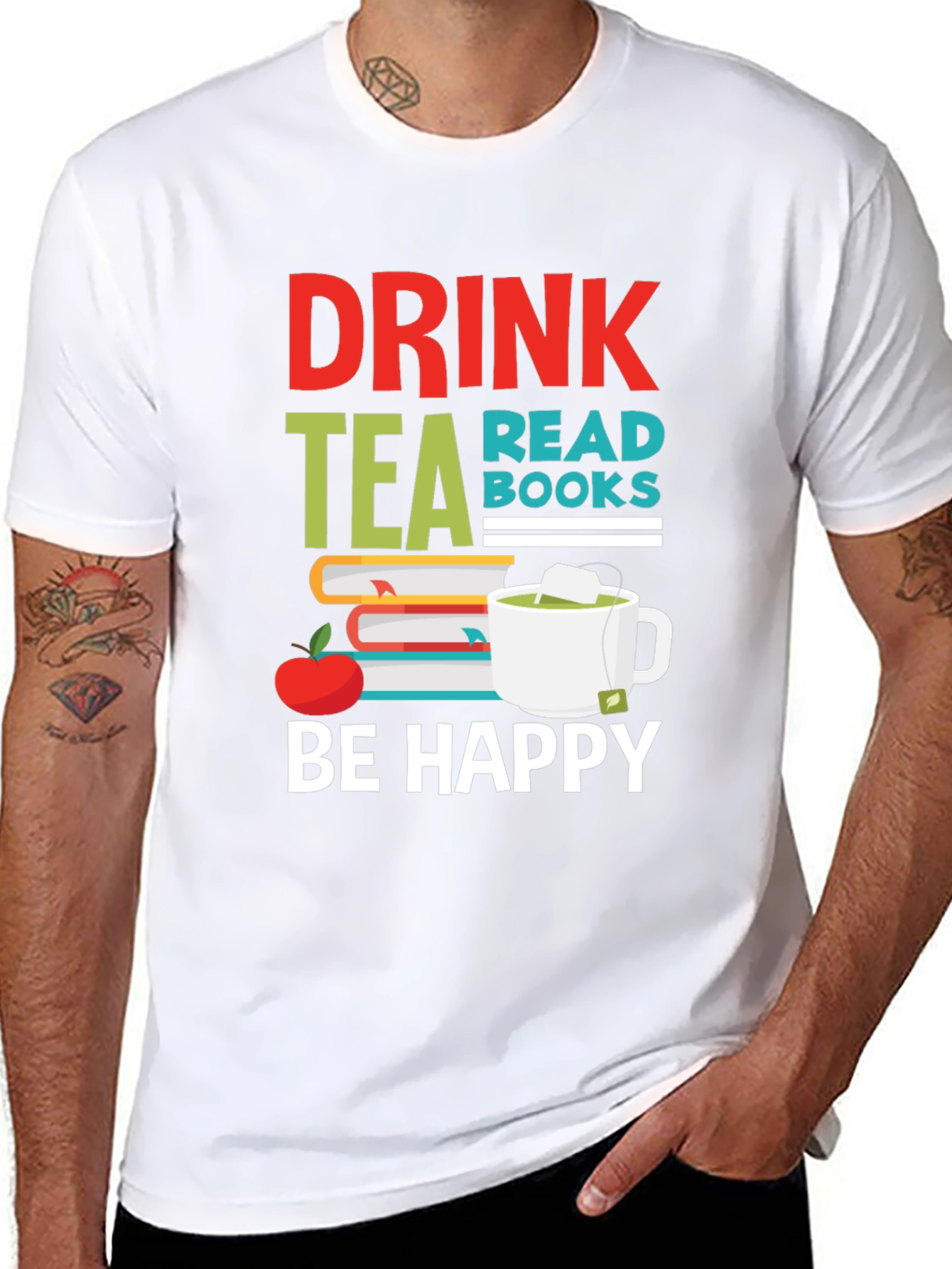 Drink Tea Read Books Be Happy Graphic T-Shirt