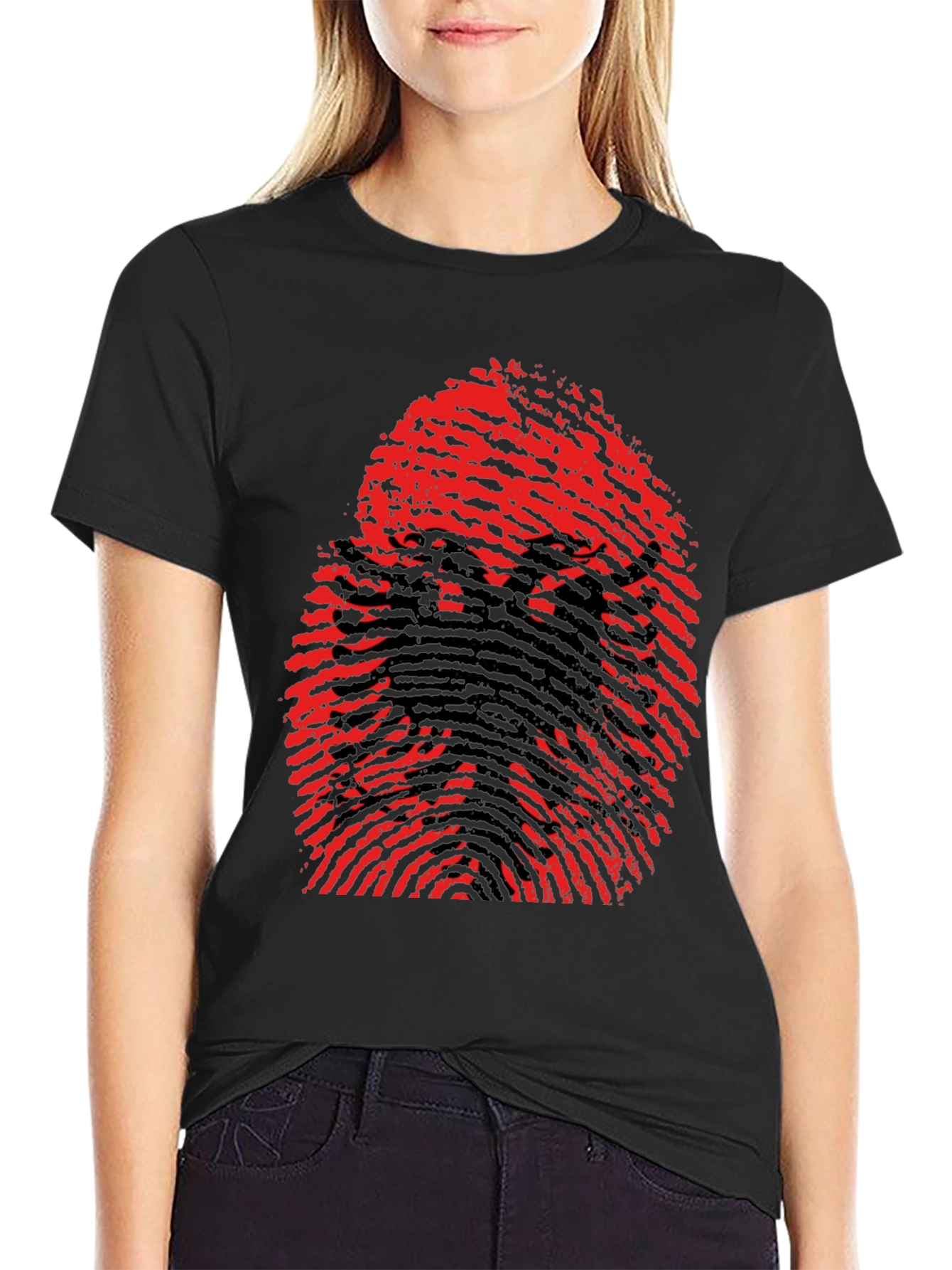 Albanian Eagle Fingerprint Graphic T-Shirt - Black