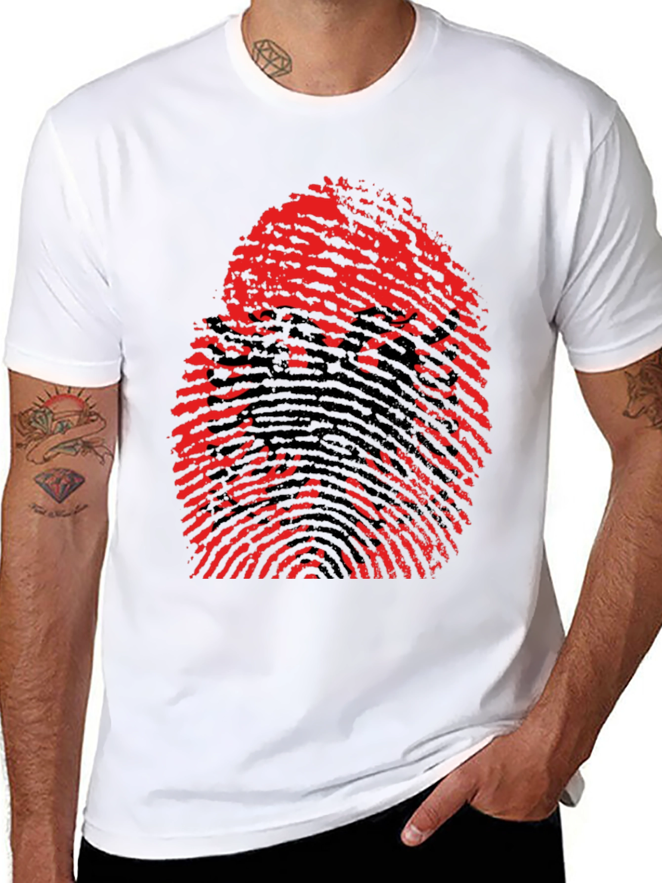 Albanian Eagle Fingerprint Graphic T-Shirt - Black