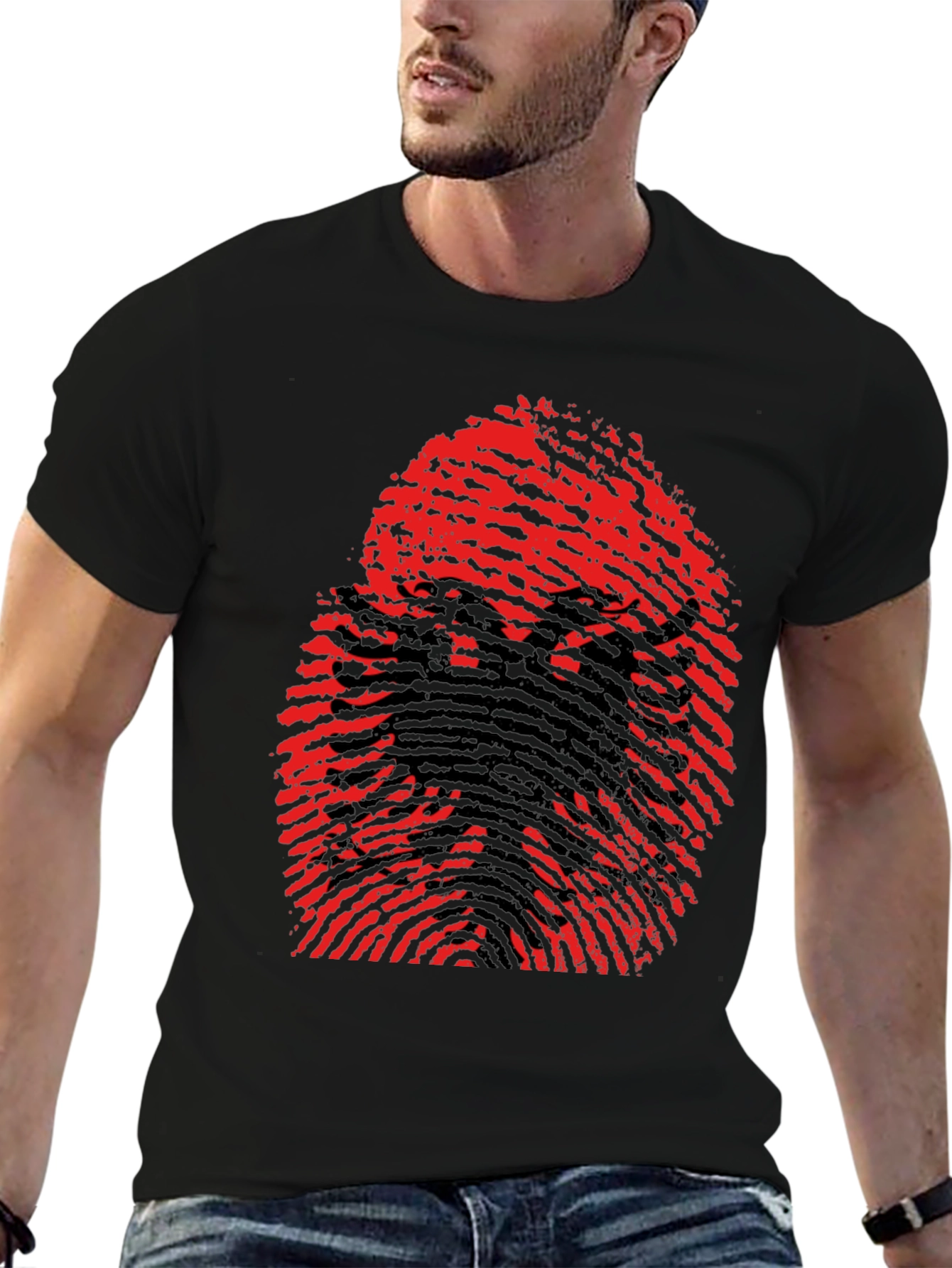 Albanian Eagle Fingerprint Graphic T-Shirt - Black