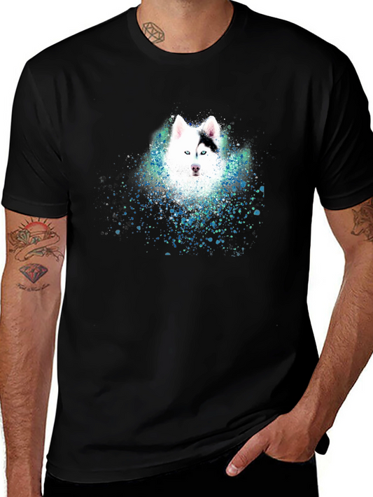 Husky Art Graphic Mens T-Shirt - Black